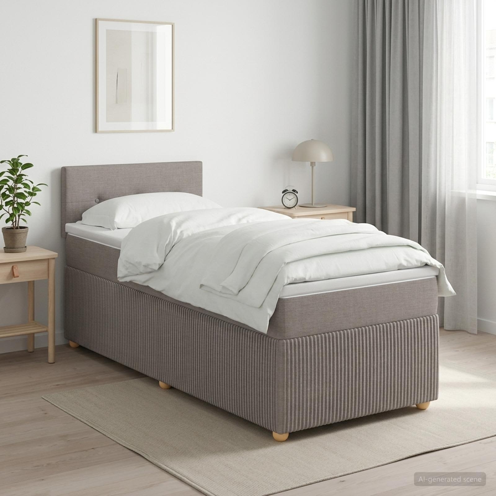 Κρεβάτι box spring με στρώμα Taupe 80 x 200 cm Ύφασμα - Pakobazaar