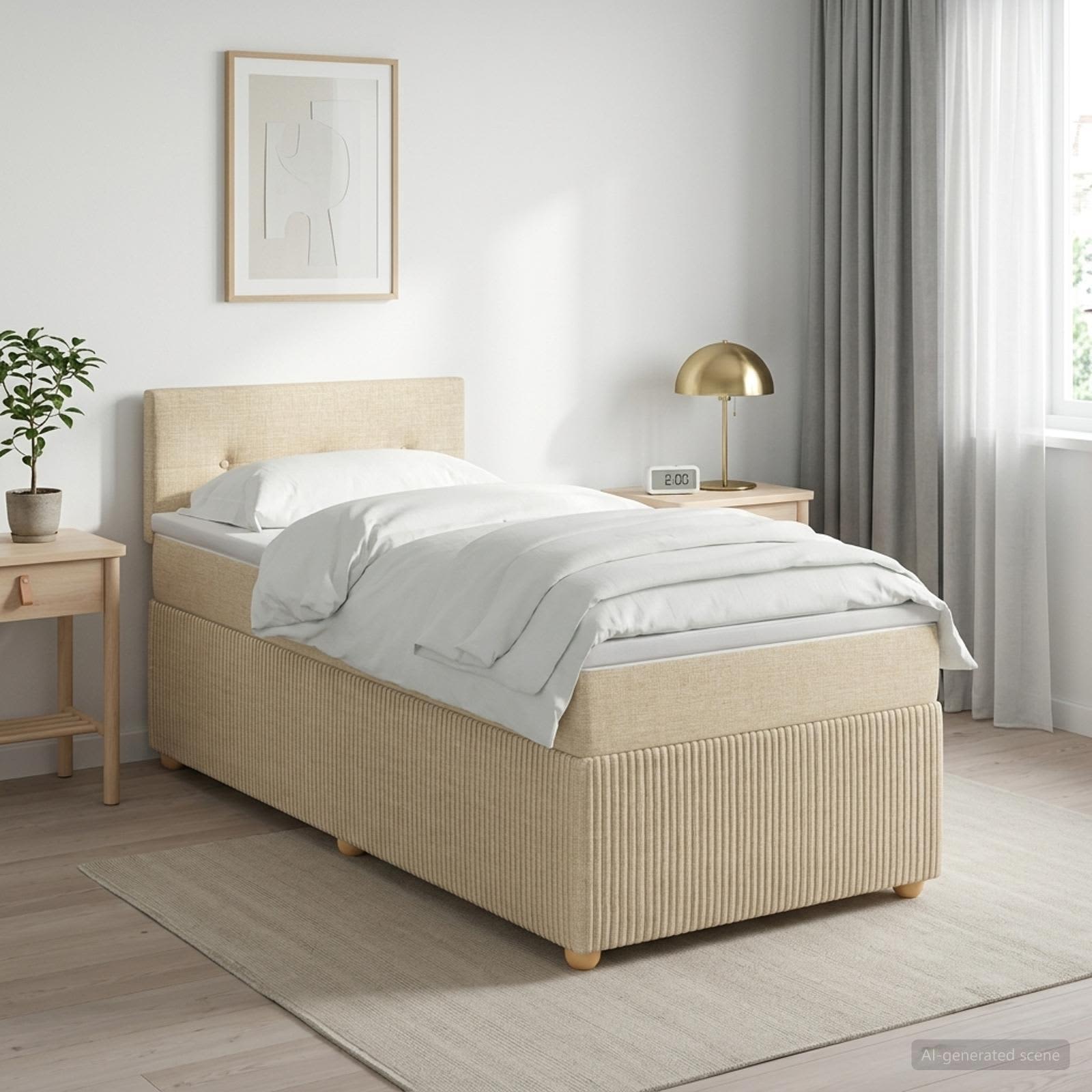 Κρεβάτι box spring με στρώμα Κρεμ 80 x 200 cm Ύφασμα - Pakobazaar