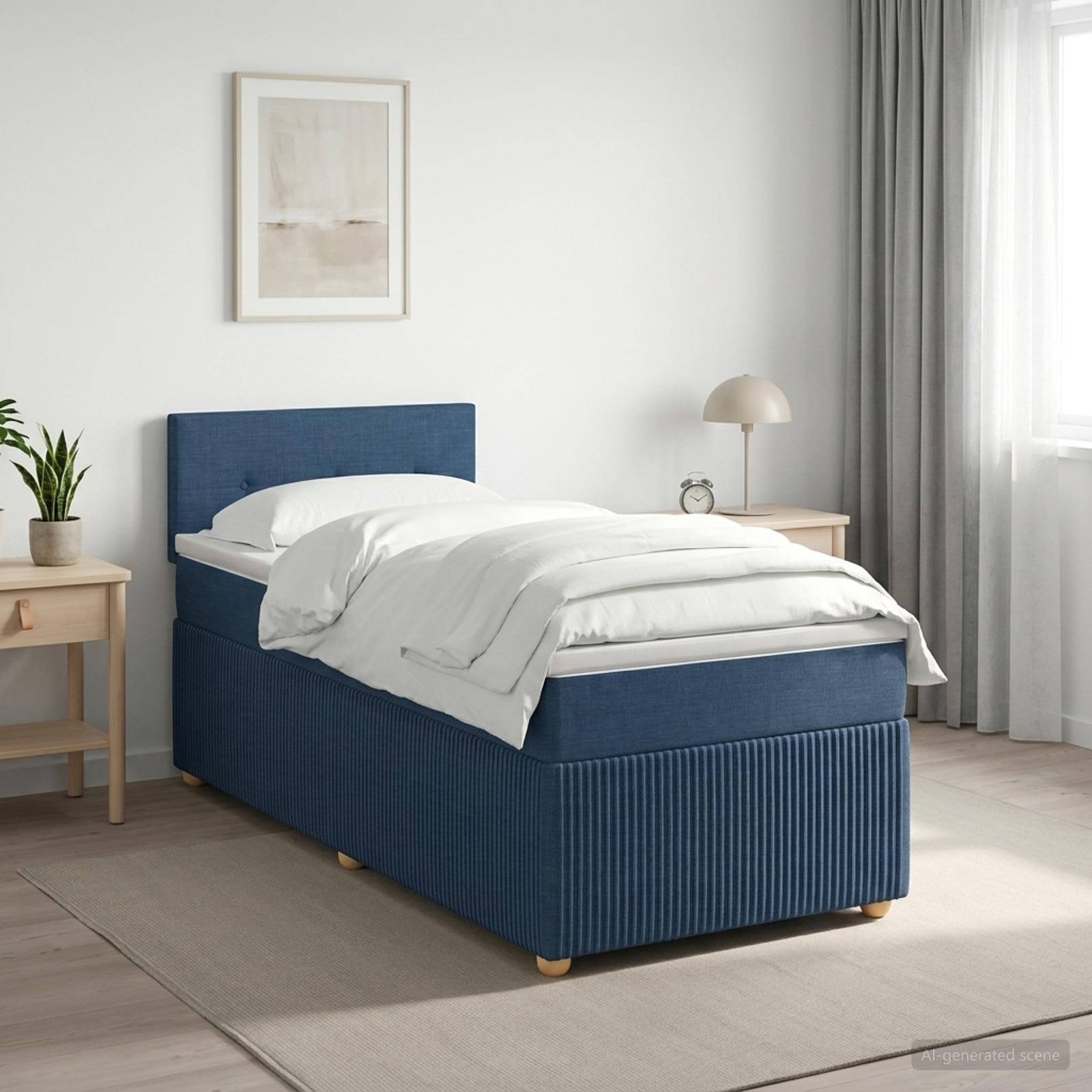 Κρεβάτι box spring με στρώμα Μπλε 100 x 200 cm Ύφασμα - Pakobazaar