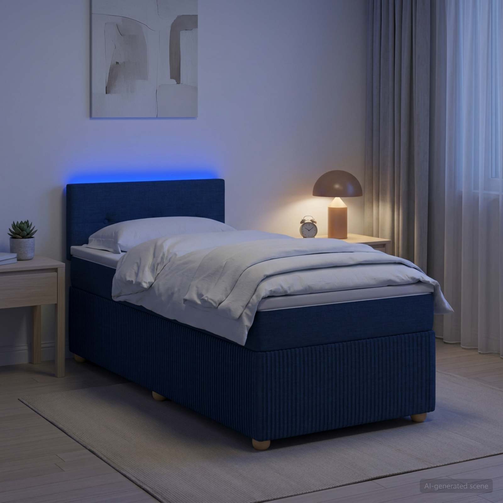 Κρεβάτι box spring με στρώμα Μπλε 80 x 200 cm Ύφασμα - Pakobazaar