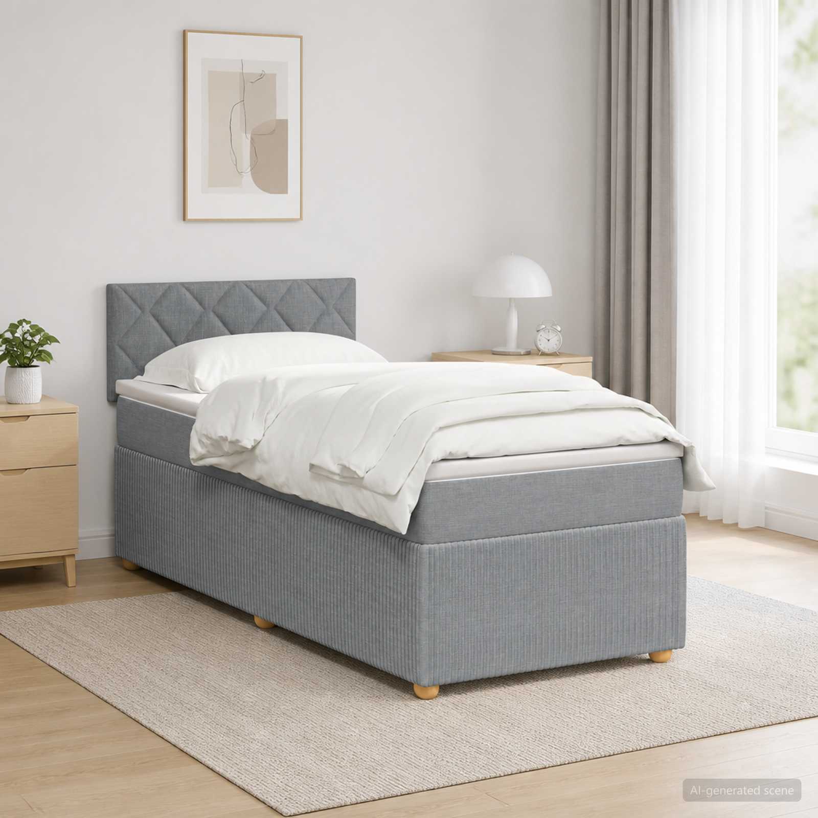 Κρεβάτι box spring με στρώμα Ανοιχτό γκρι 100 x 200 cm Ύφασμα