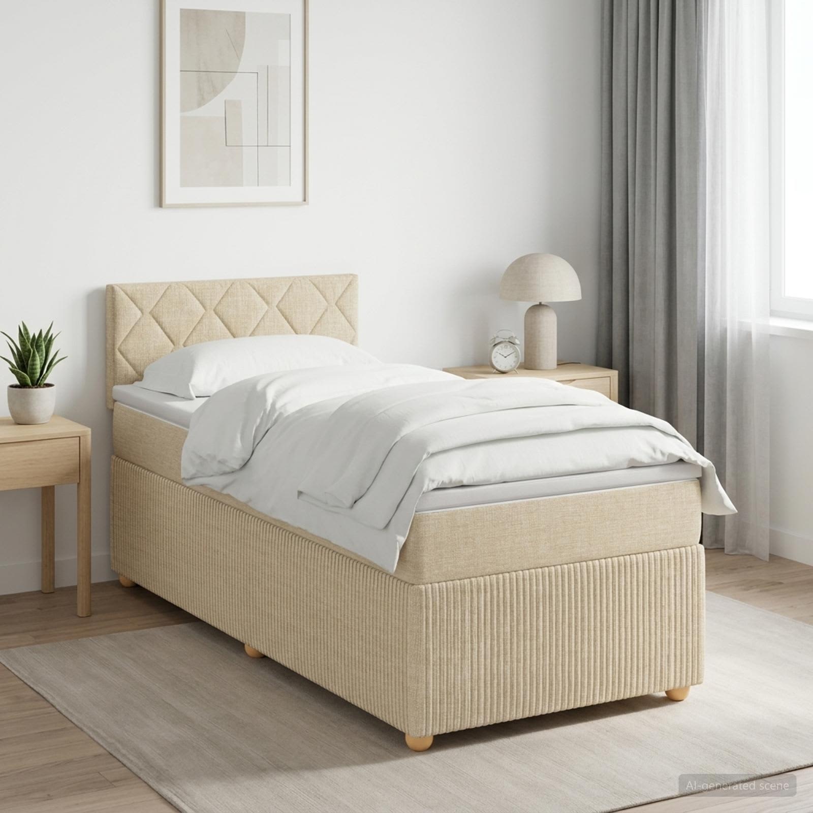 Κρεβάτι box spring με στρώμα Κρεμ 100 x 200 cm Ύφασμα