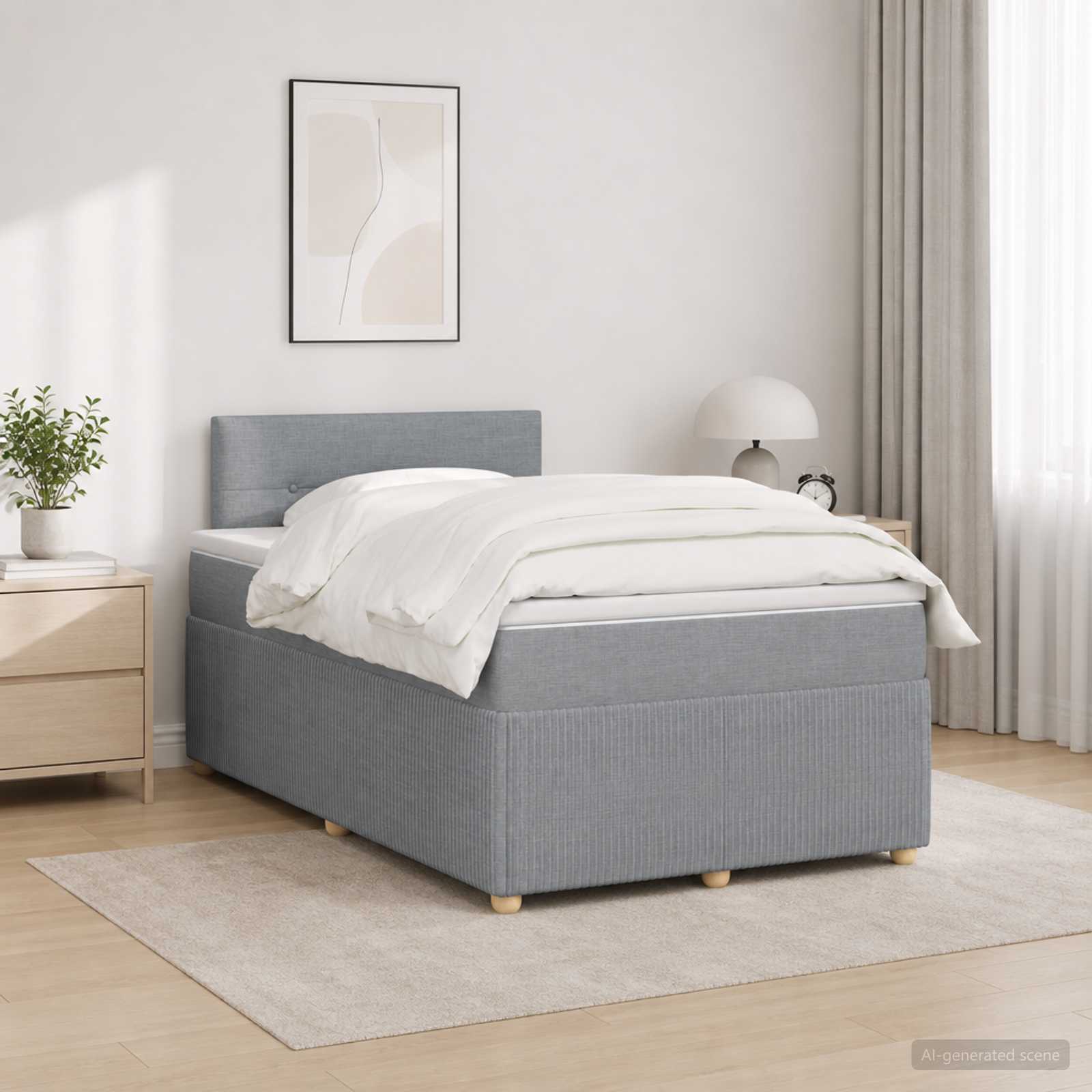 Κρεβάτι box spring με στρώμα Ανοιχτό γκρι 120 x 200 cm Ύφασμα - Pakobazaar