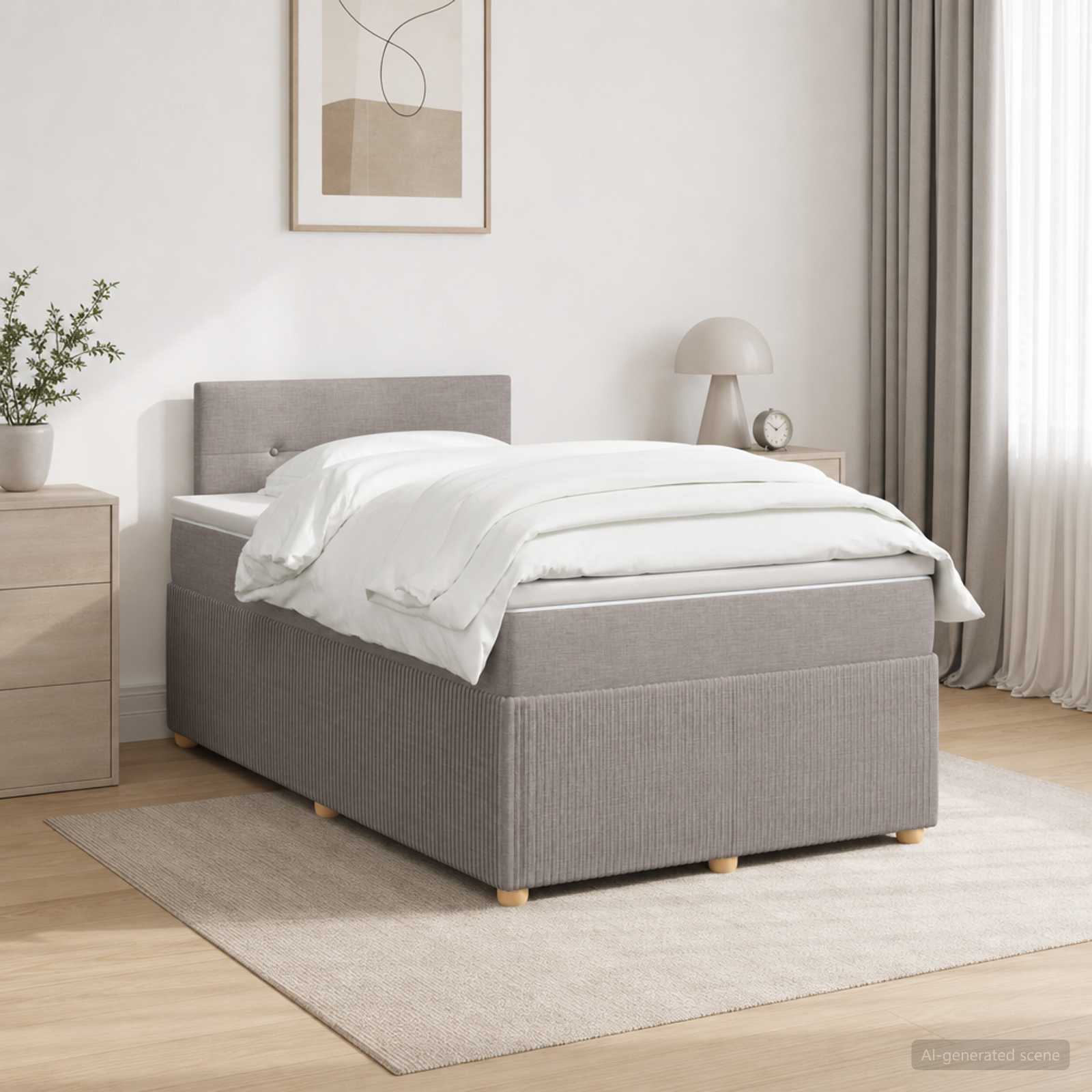 Κρεβάτι box spring με στρώμα Taupe 120 x 200 cm Ύφασμα - Pakobazaar