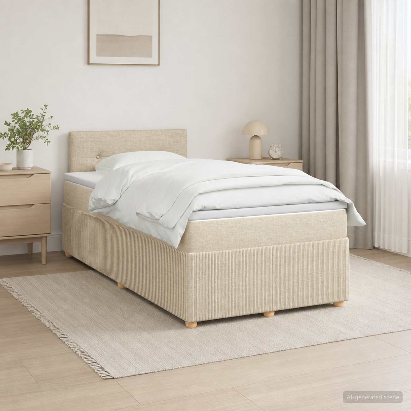 Κρεβάτι box spring με στρώμα Κρεμ 120 x 190 cm Ύφασμα