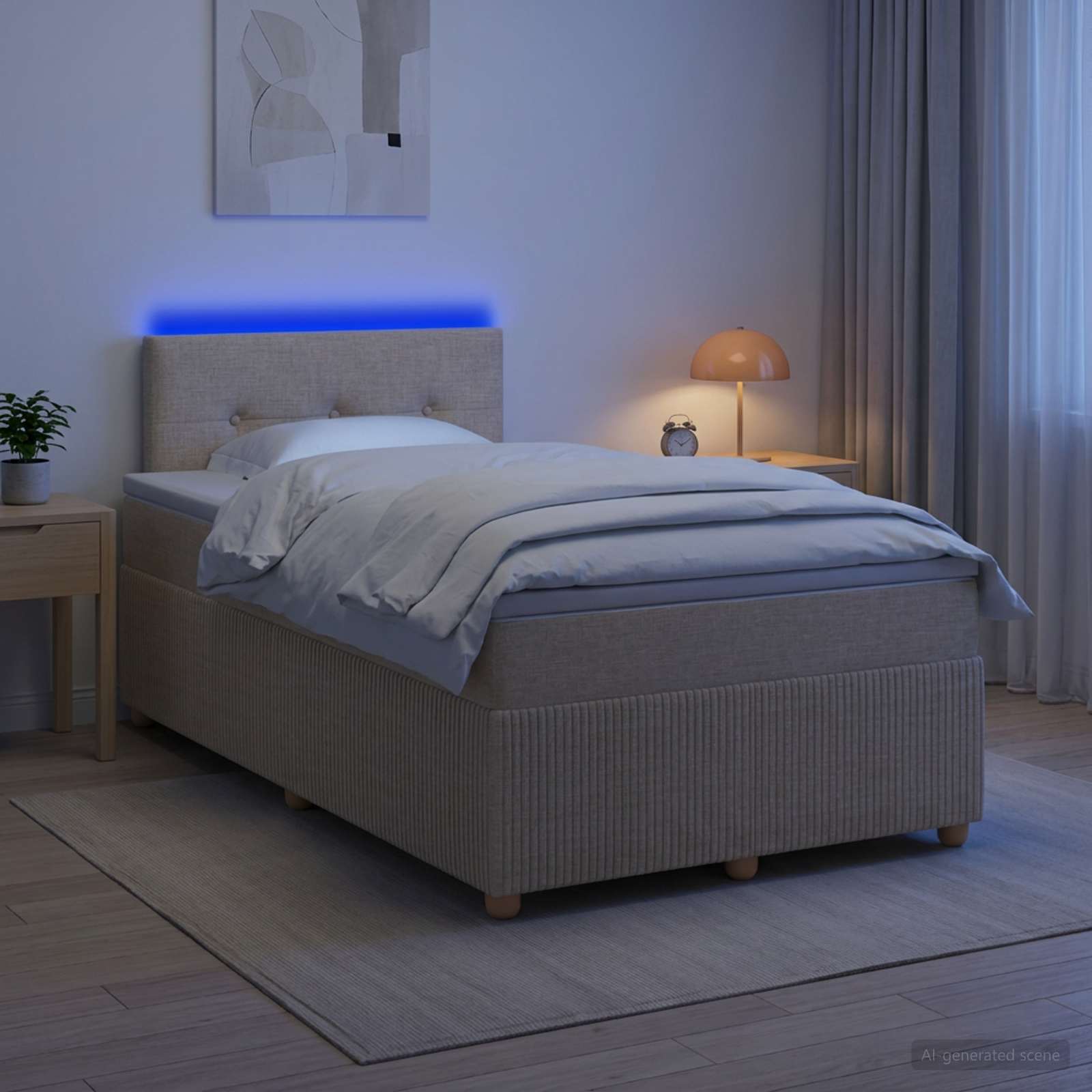 Κρεβάτι box spring με στρώμα Κρεμ 120 x 190 cm Ύφασμα