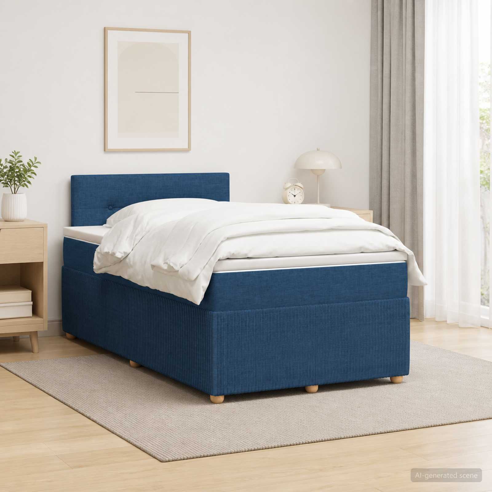 Κρεβάτι box spring με στρώμα Μπλε 120 x 200 cm Ύφασμα