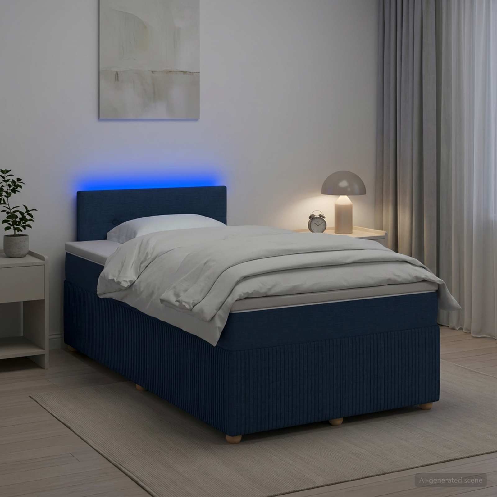 Κρεβάτι box spring με στρώμα Μπλε 120 x 200 cm Ύφασμα