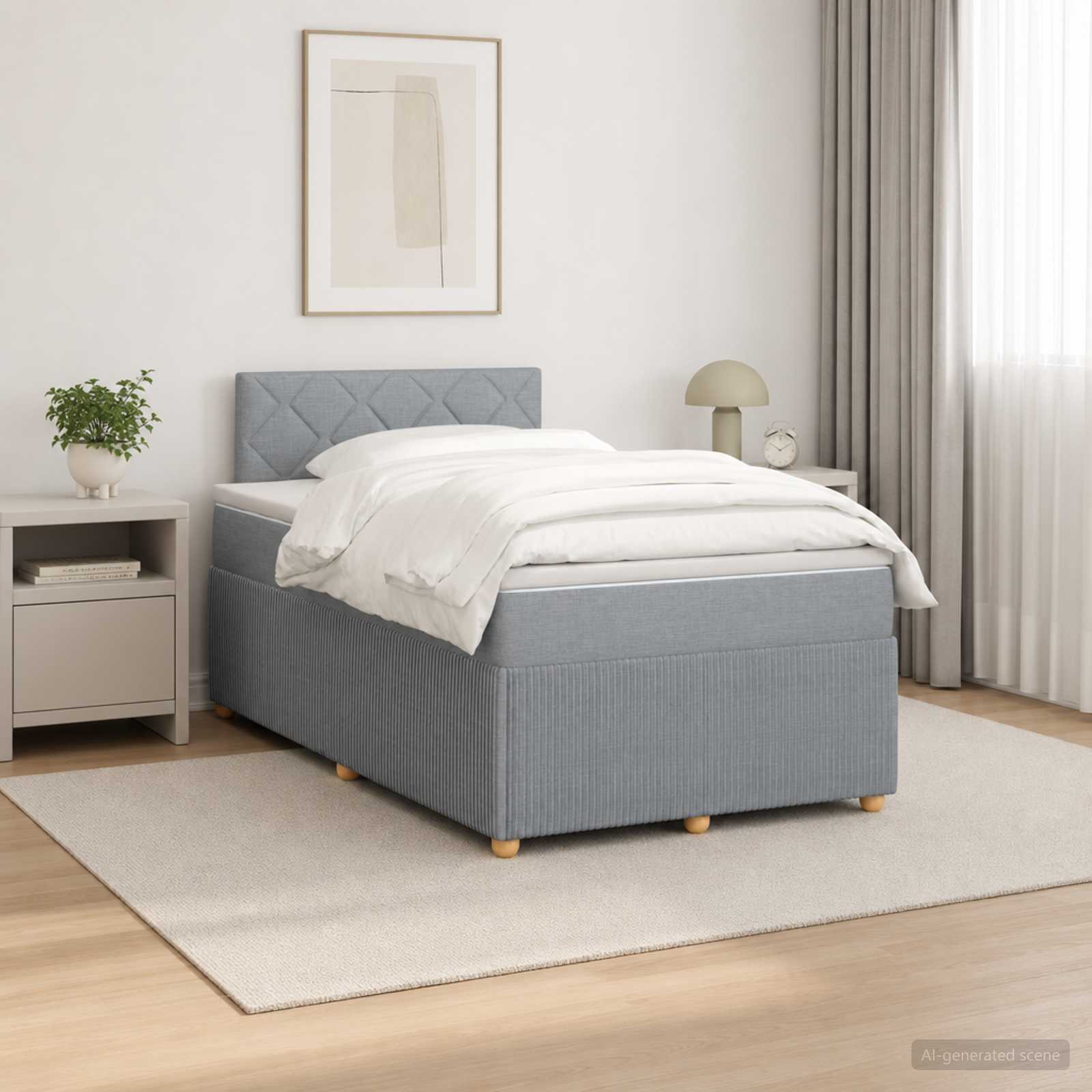 Κρεβάτι box spring με στρώμα Ανοιχτό γκρι 120 x 190 cm Ύφασμα - Pakobazaar
