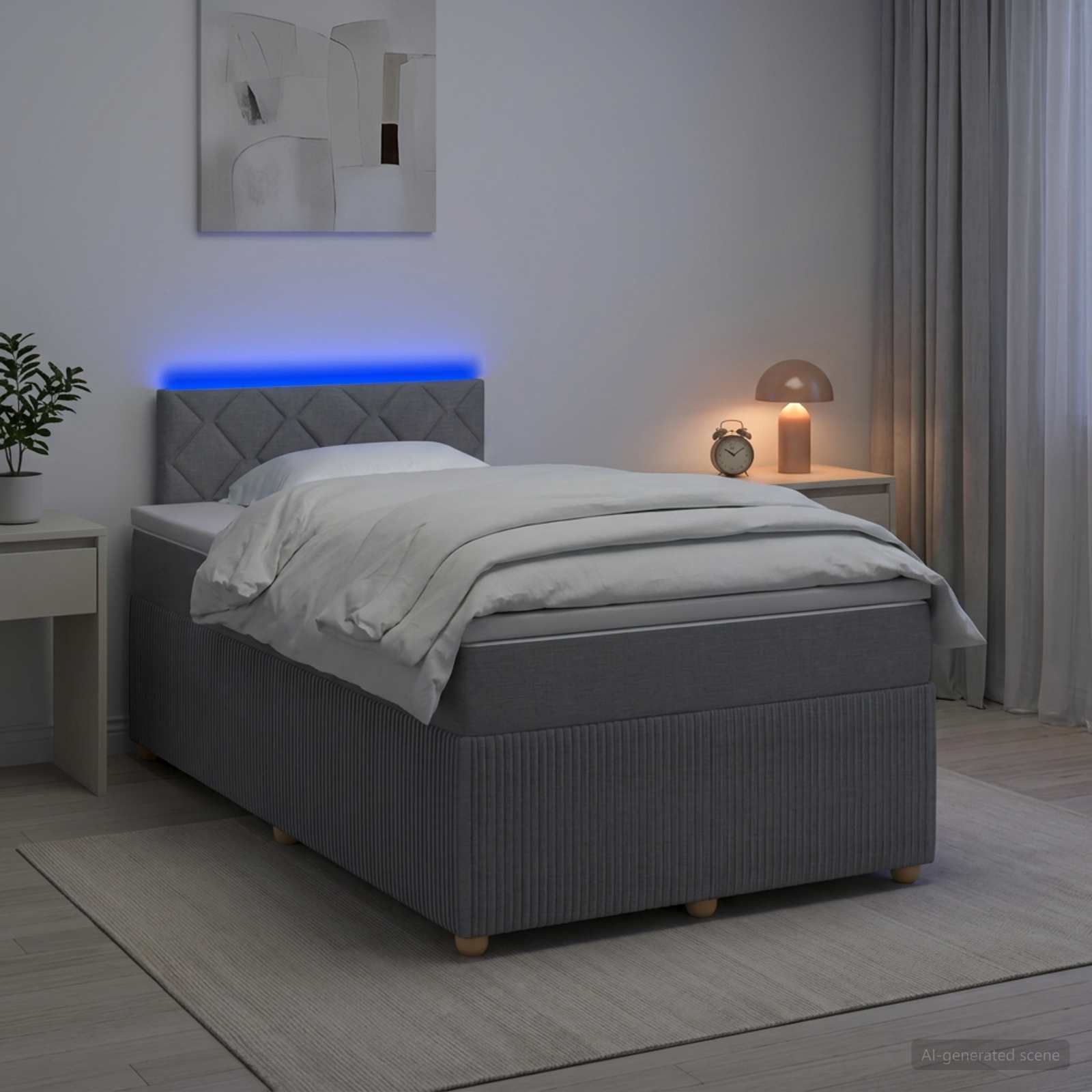 Κρεβάτι box spring με στρώμα Ανοιχτό γκρι 120 x 190 cm Ύφασμα - Pakobazaar