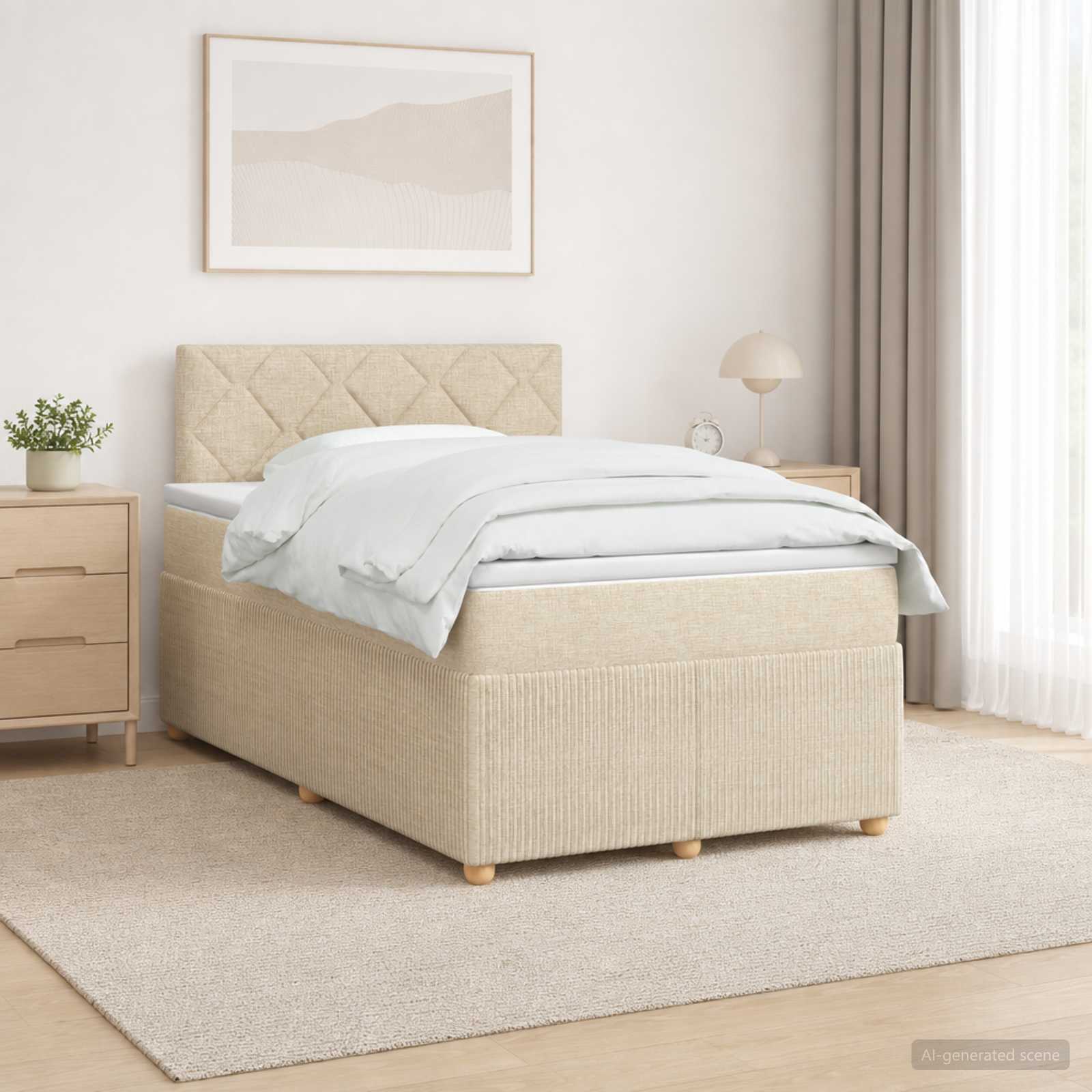 Κρεβάτι box spring με στρώμα Κρεμ 120 x 200 cm Ύφασμα - Pakobazaar