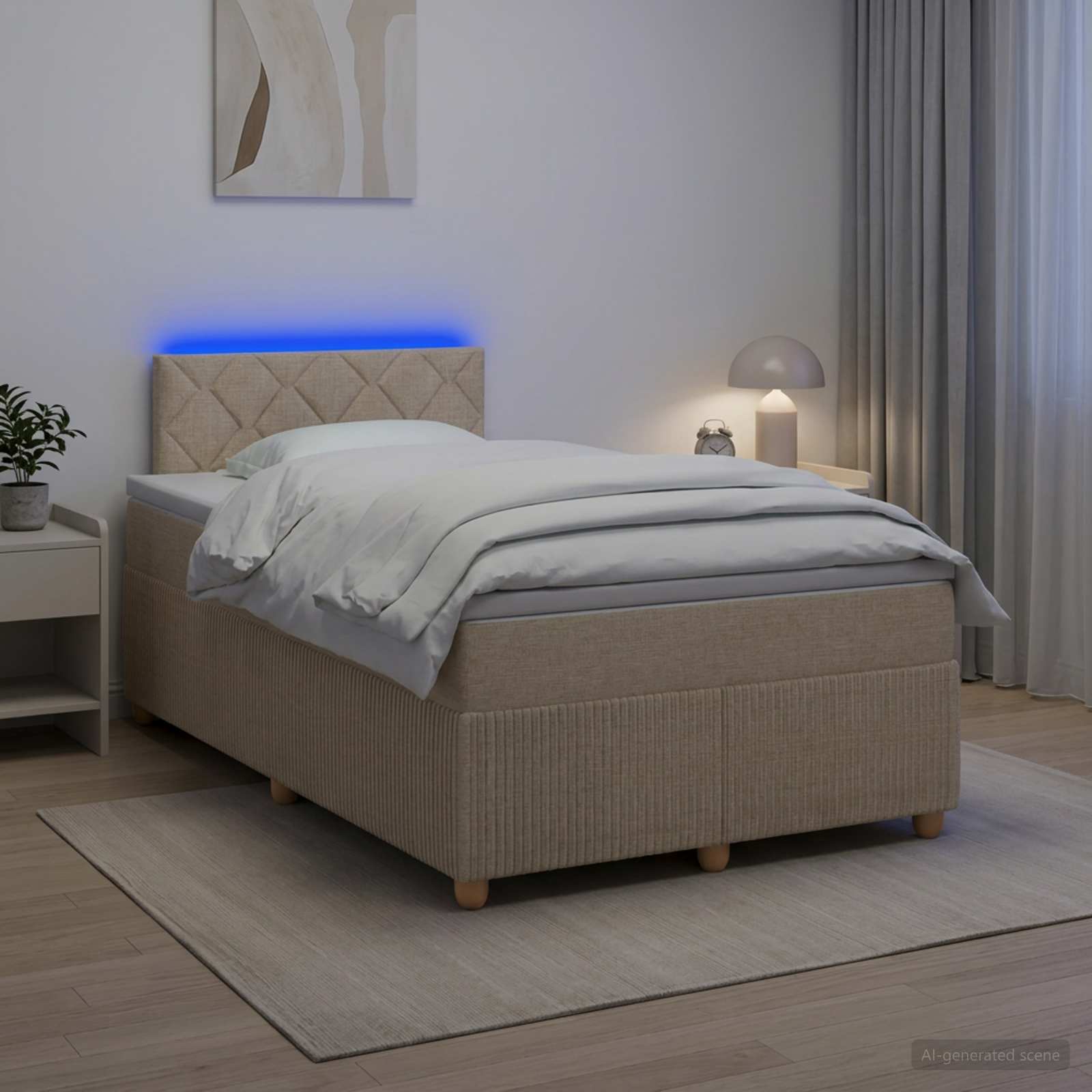 Κρεβάτι box spring με στρώμα Κρεμ 120 x 190 cm Ύφασμα