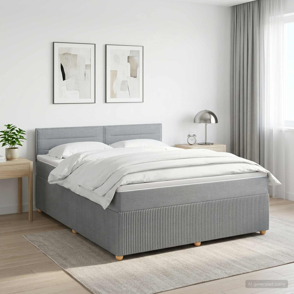 Κρεβάτι box spring με στρώμα Ανοιχτό γκρι 180 x 200 cm Ύφασμα - Pakobazaar