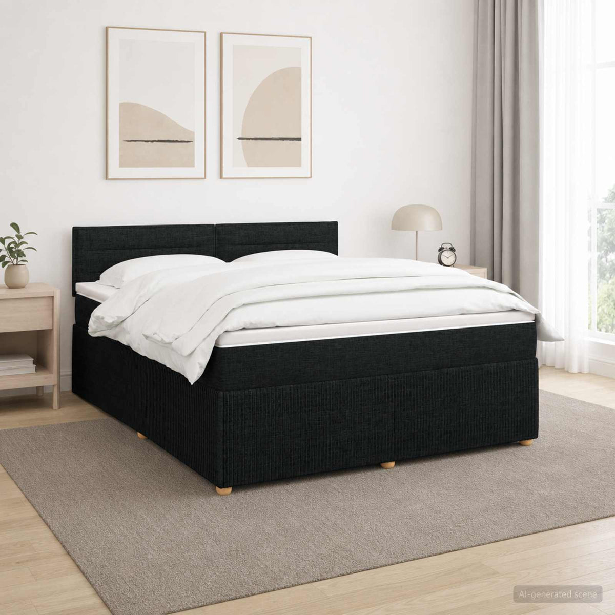 Κρεβάτι box spring με στρώμα Μαύρο 160 x 200 cm Ύφασμα - Pakobazaar