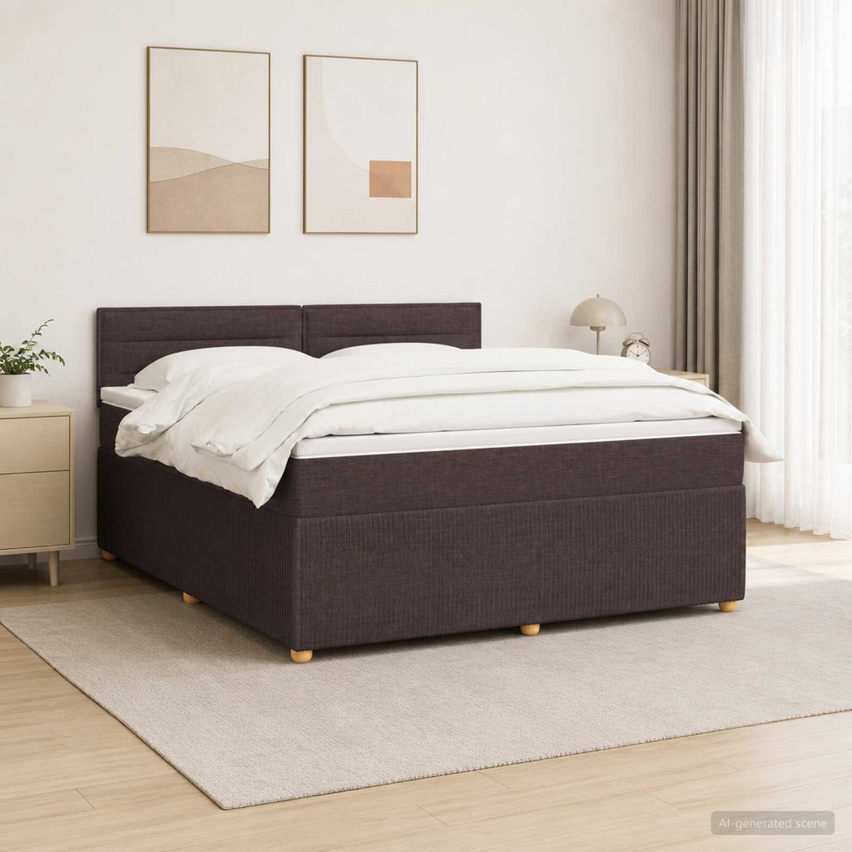 Κρεβάτι box spring με στρώμα Σκούρο Καφέ 160 x 200 cm Ύφασμα - Pakobazaar