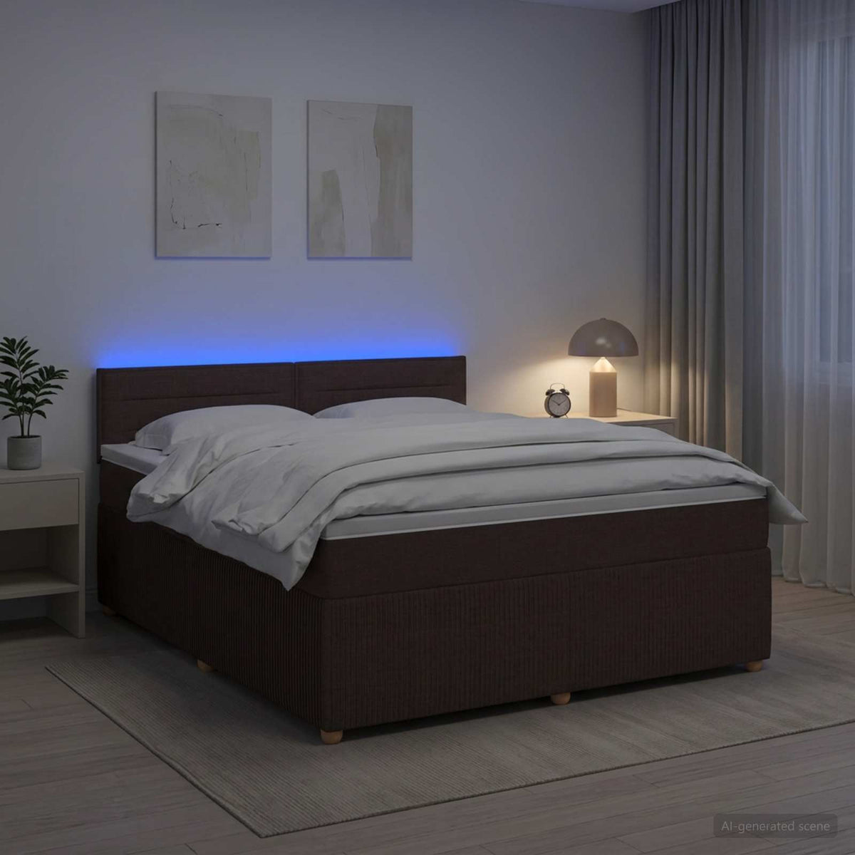Κρεβάτι box spring με στρώμα Σκούρο Καφέ 160 x 200 cm Ύφασμα - Pakobazaar