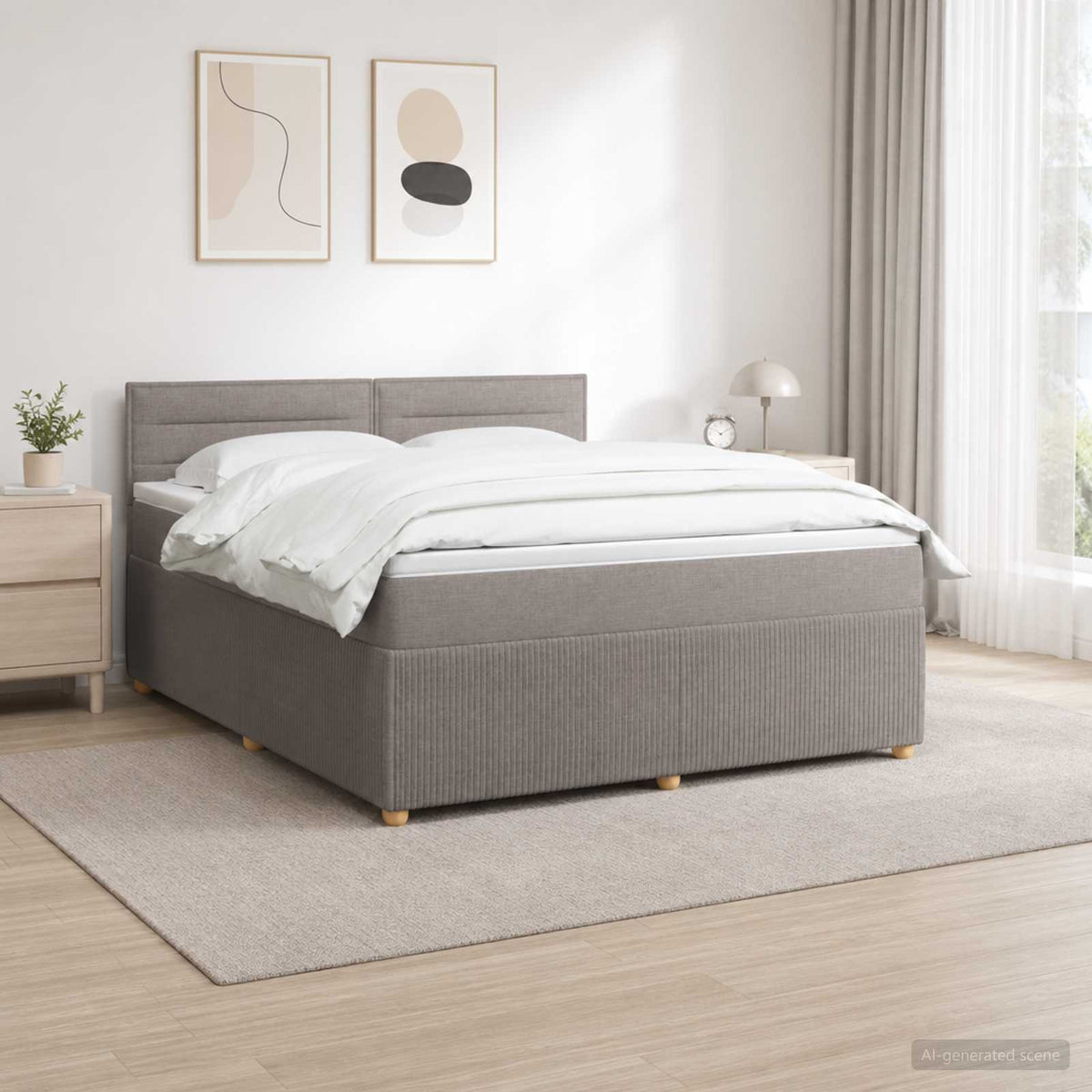 Κρεβάτι box spring με στρώμα Taupe 160 x 200 cm Ύφασμα - Pakobazaar