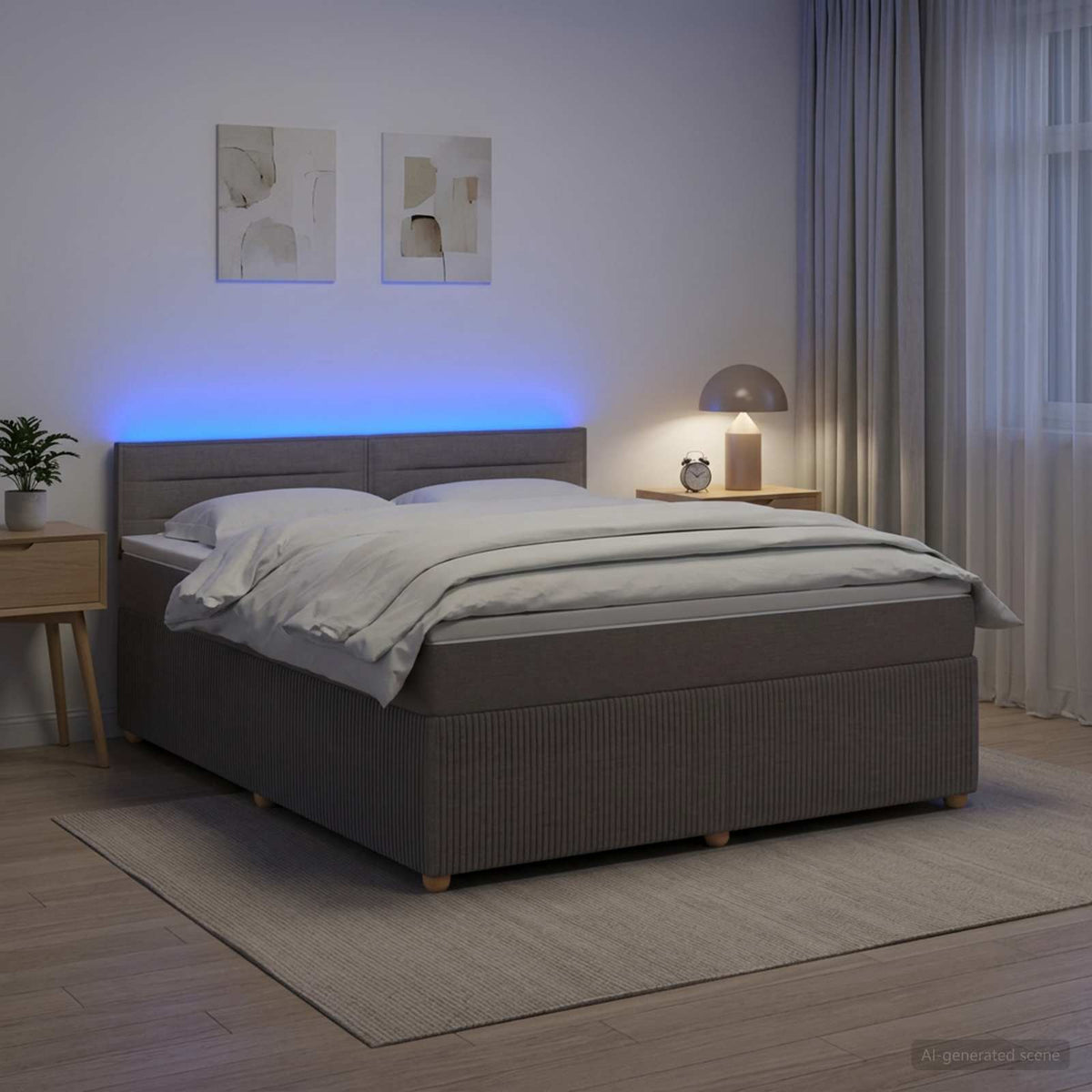 Κρεβάτι box spring με στρώμα Taupe 160 x 200 cm Ύφασμα - Pakobazaar
