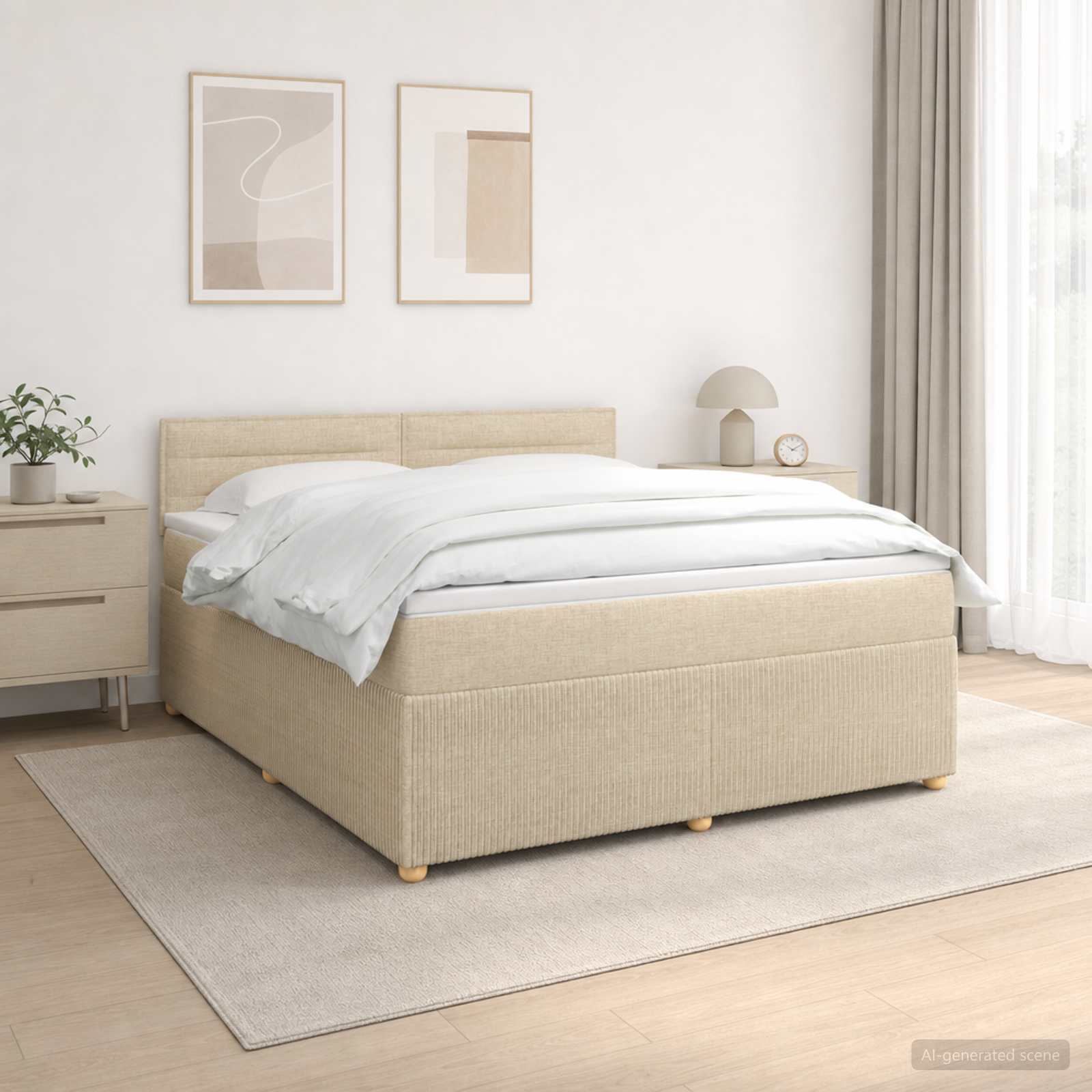 Κρεβάτι box spring με στρώμα Κρεμ 180 x 200 cm Ύφασμα - Pakobazaar