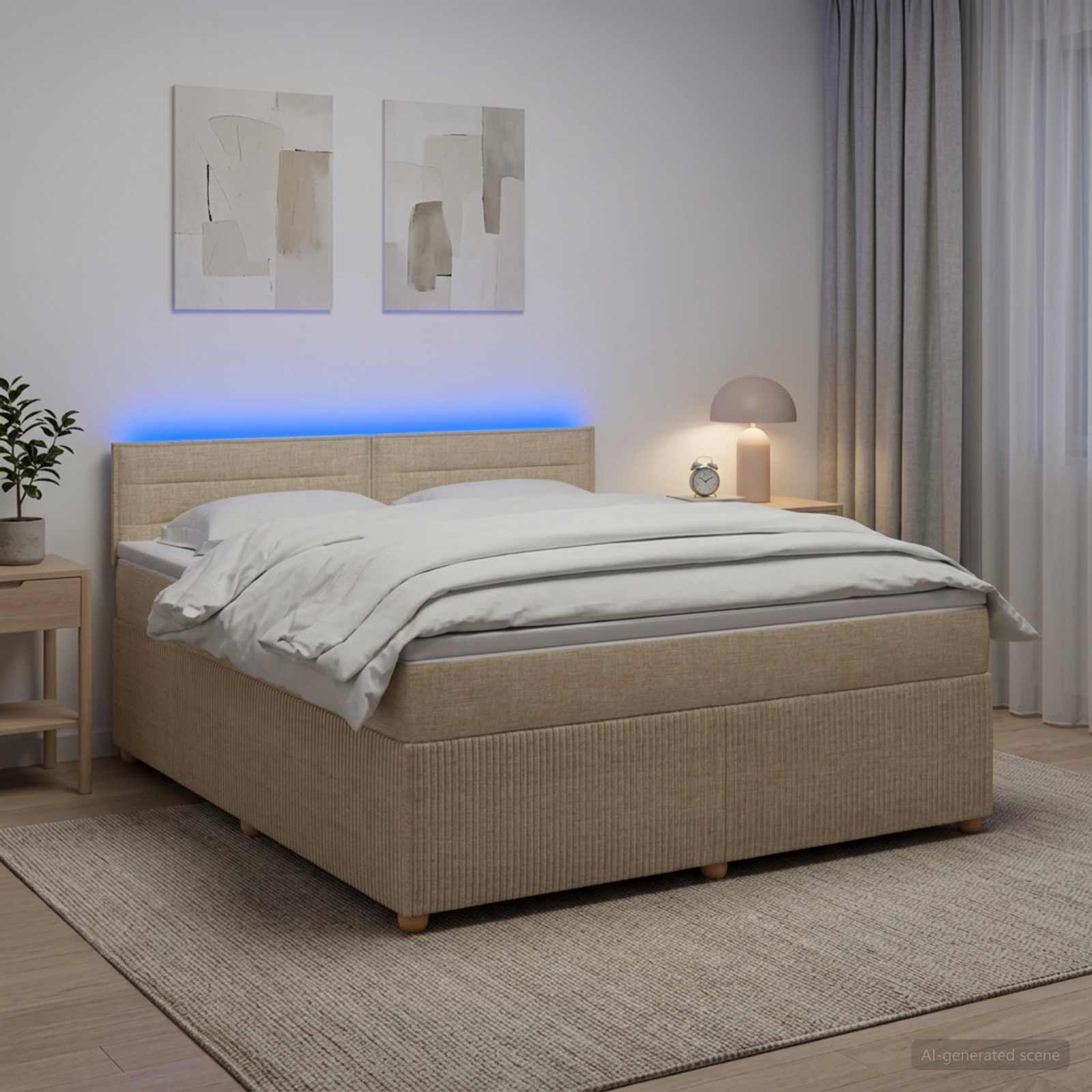 Κρεβάτι box spring με στρώμα Κρεμ 180 x 200 cm Ύφασμα - Pakobazaar