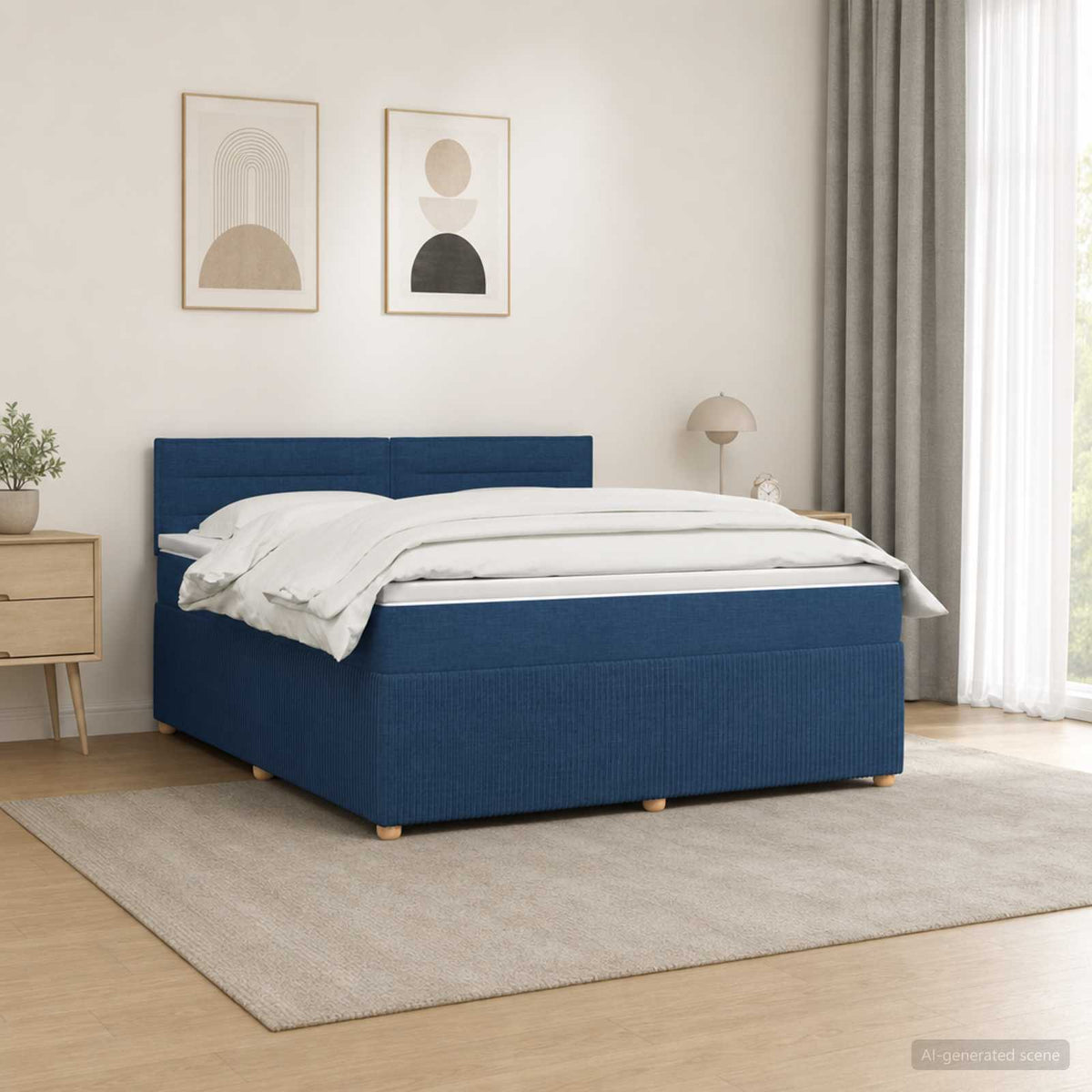 Κρεβάτι box spring με στρώμα Μπλε 160 x 200 cm Ύφασμα