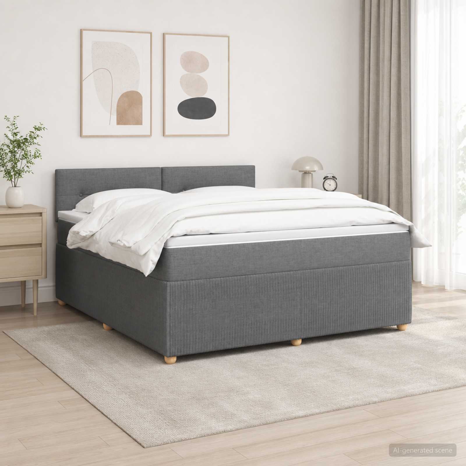 Κρεβάτι box spring με στρώμα Σκούρο Γκρι 180 x 200 cm Ύφασμα - Pakobazaar