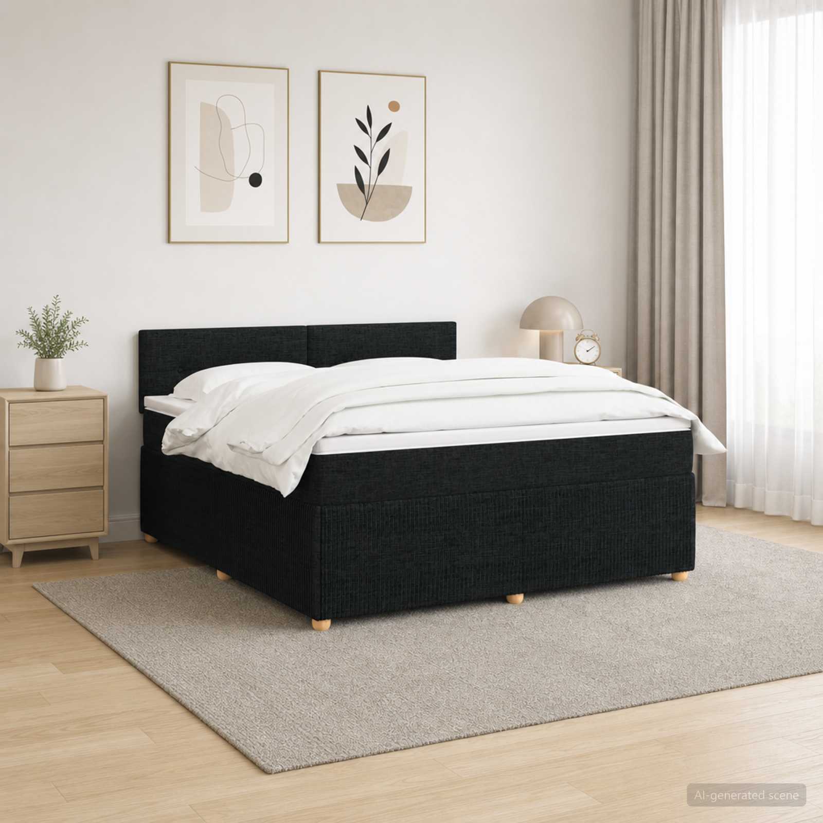 Κρεβάτι box spring με στρώμα Μαύρο 140 x 200 cm Ύφασμα - Pakobazaar