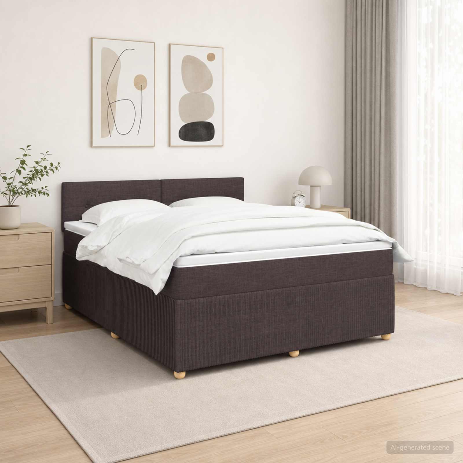 Κρεβάτι box spring με στρώμα Σκούρο Καφέ 180 x 200 cm Ύφασμα - Pakobazaar