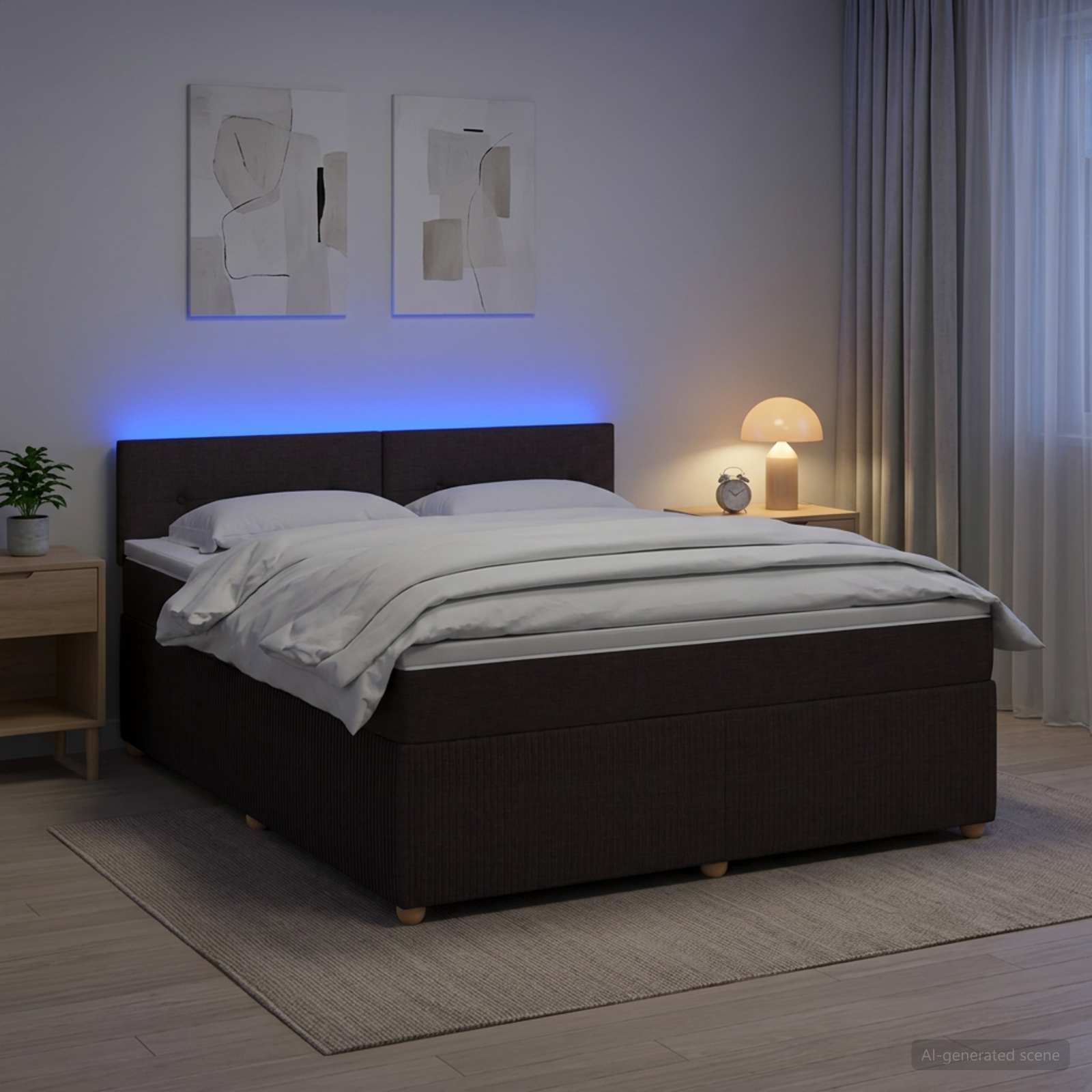 Κρεβάτι box spring με στρώμα Σκούρο Καφέ 180 x 200 cm Ύφασμα - Pakobazaar