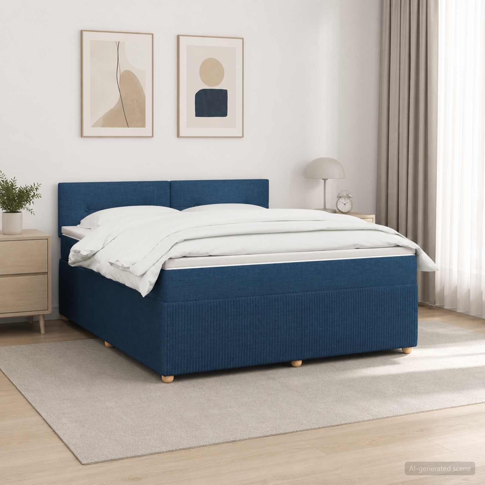 Κρεβάτι box spring με στρώμα Μπλε 180 x 200 cm Ύφασμα - Pakobazaar