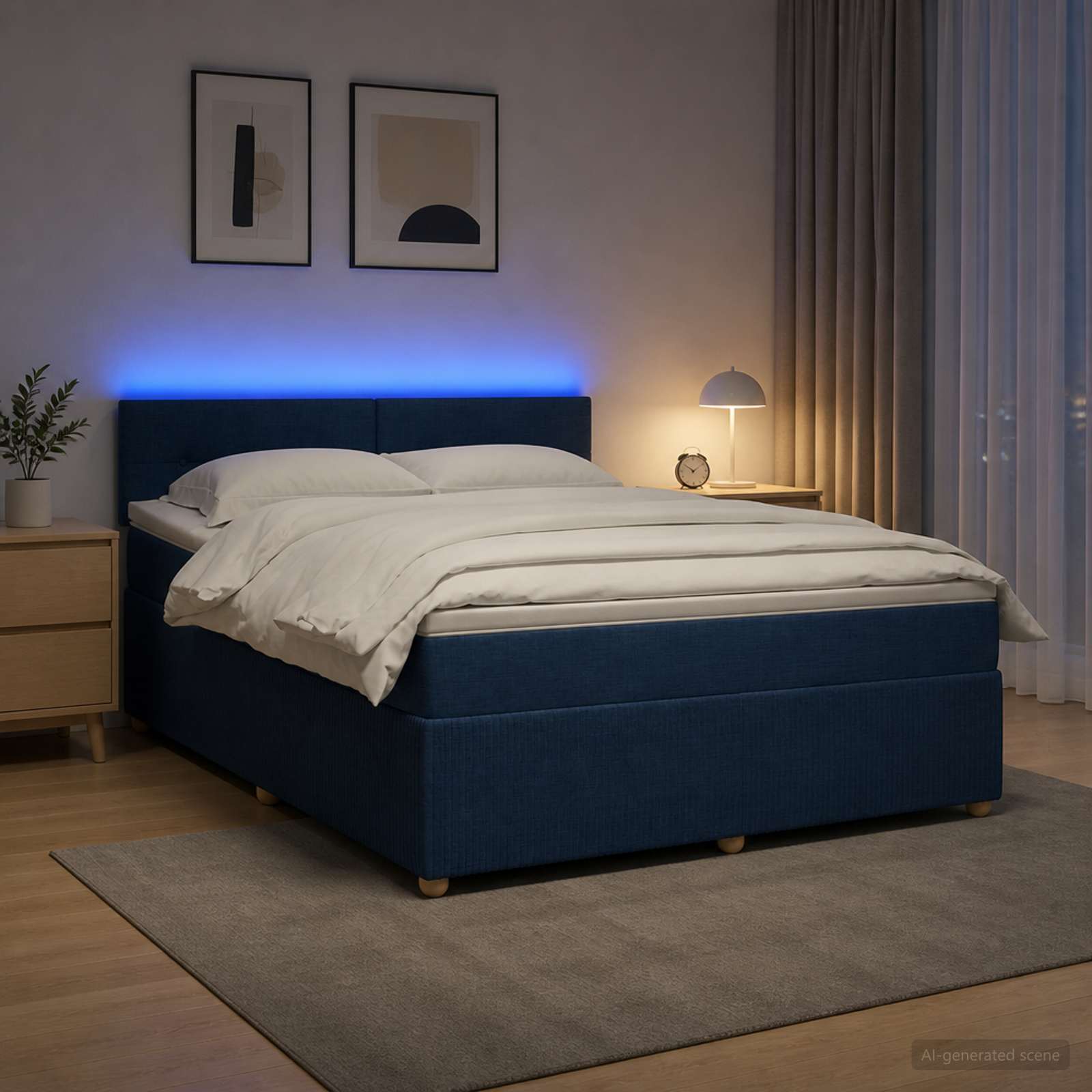 Κρεβάτι box spring με στρώμα Μπλε 180 x 200 cm Ύφασμα - Pakobazaar