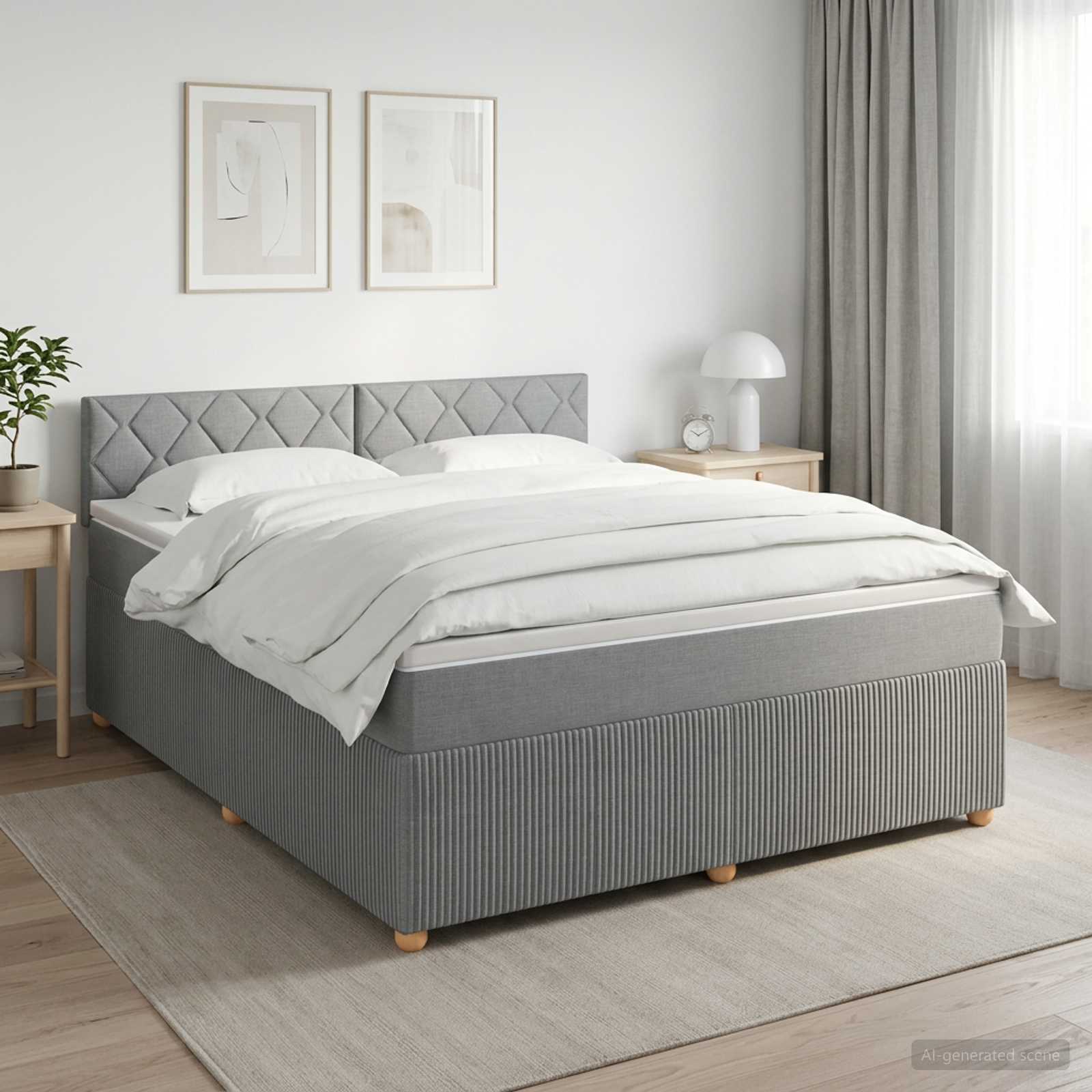 Κρεβάτι box spring με στρώμα Ανοιχτό γκρι 180 x 200 cm Ύφασμα - Pakobazaar