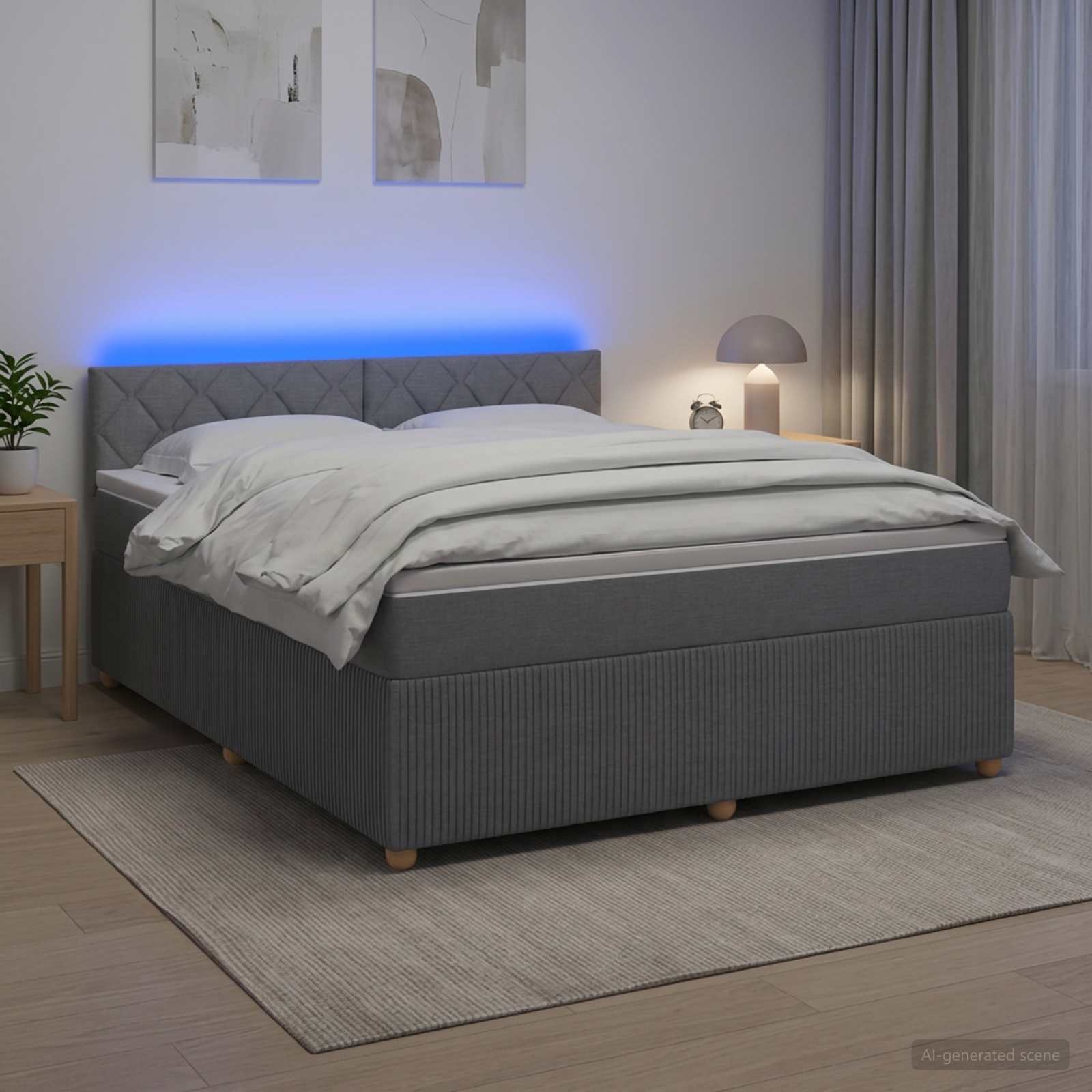 Κρεβάτι box spring με στρώμα Ανοιχτό γκρι 140 x 190 cm Ύφασμα - Pakobazaar
