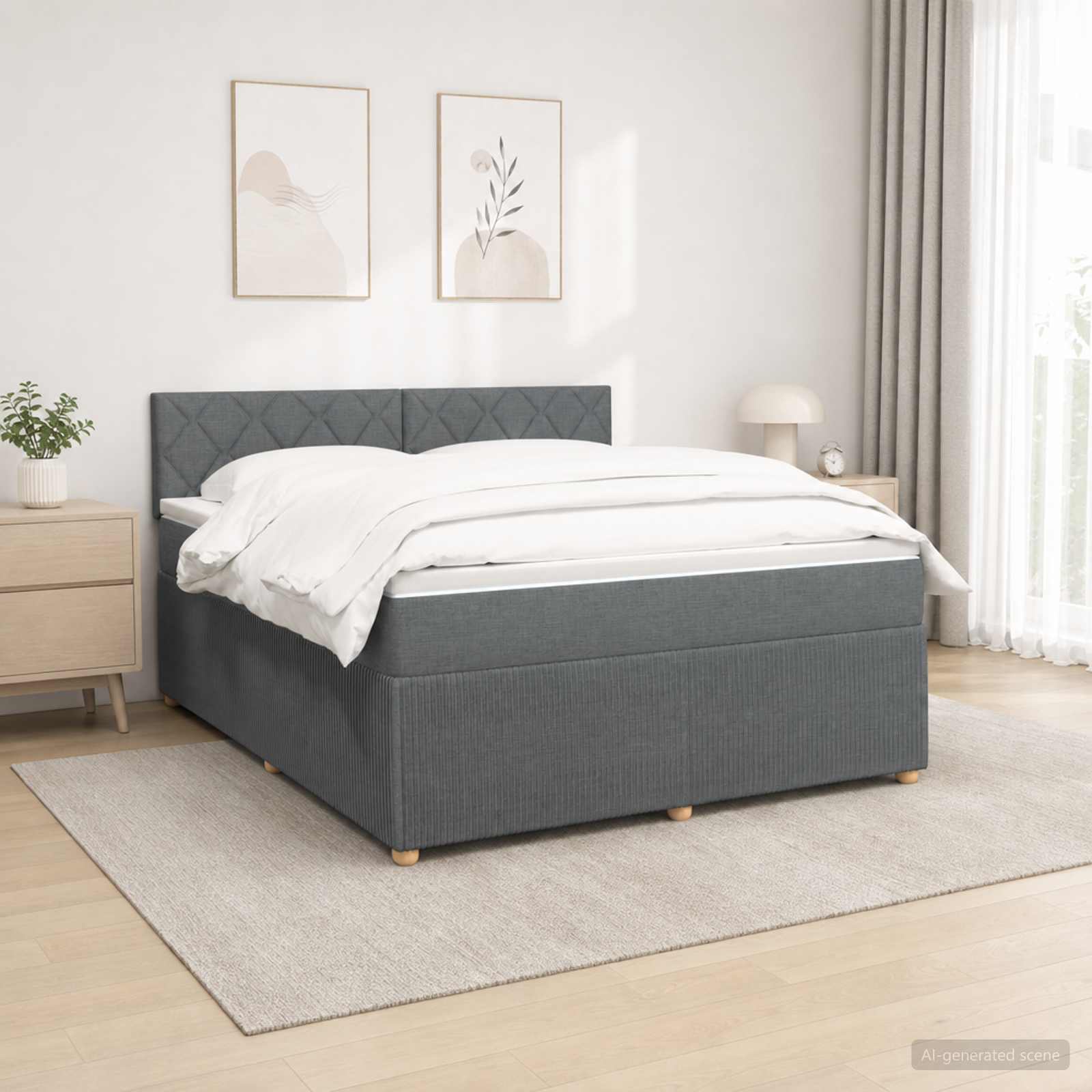 Κρεβάτι box spring με στρώμα Σκούρο Γκρι 180 x 200 cm Ύφασμα - Pakobazaar