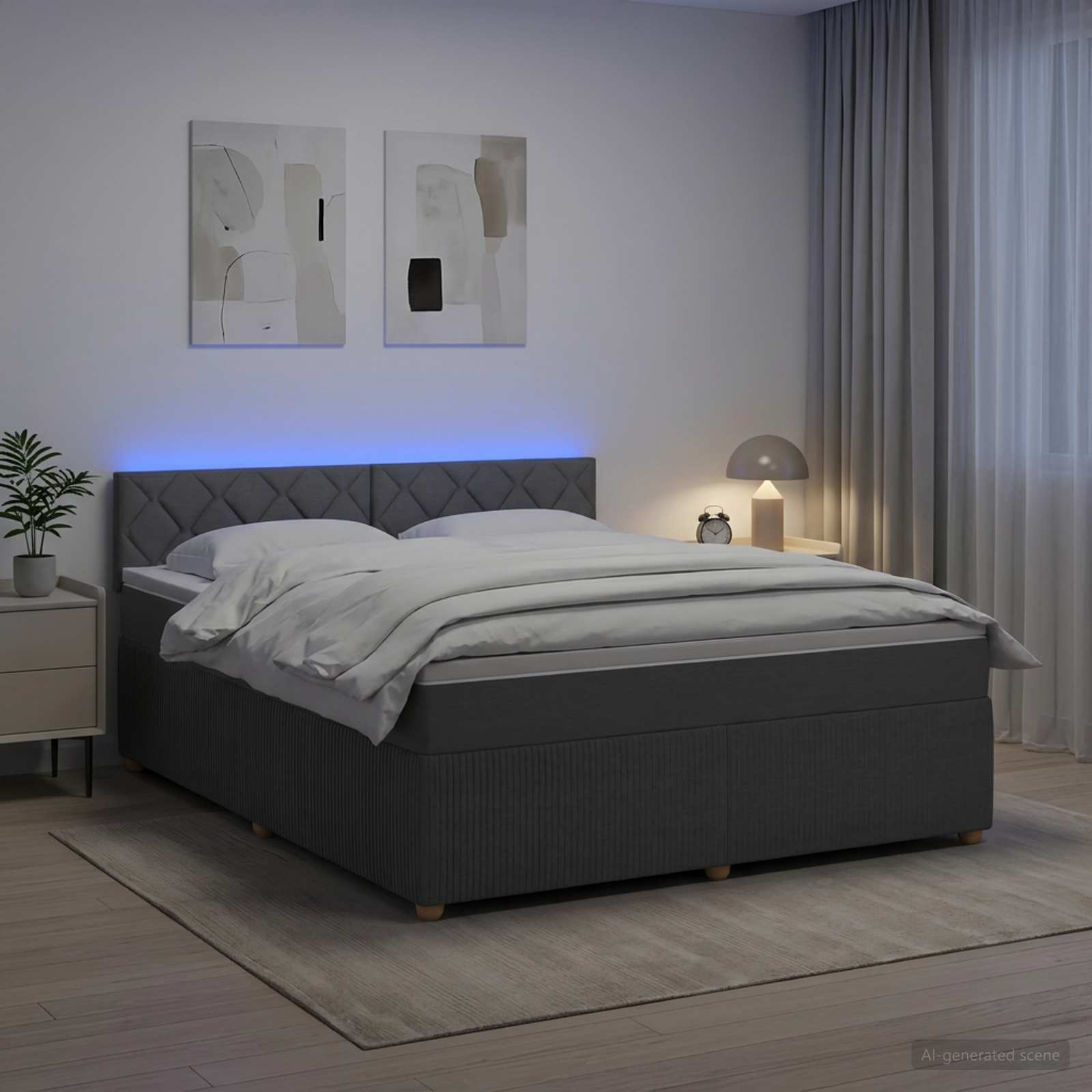 Κρεβάτι box spring με στρώμα Σκούρο Γκρι 180 x 200 cm Ύφασμα - Pakobazaar
