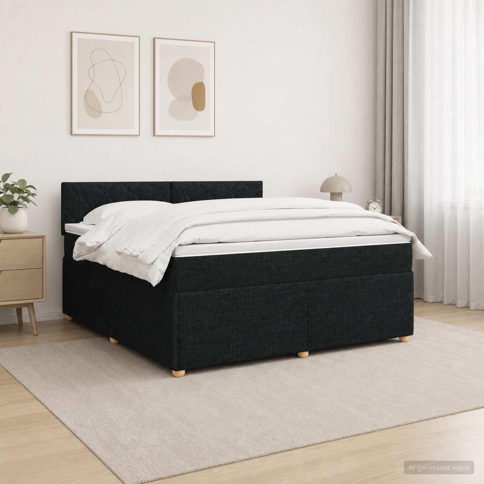 Κρεβάτι box spring με στρώμα Μαύρο 140 x 190 cm Ύφασμα