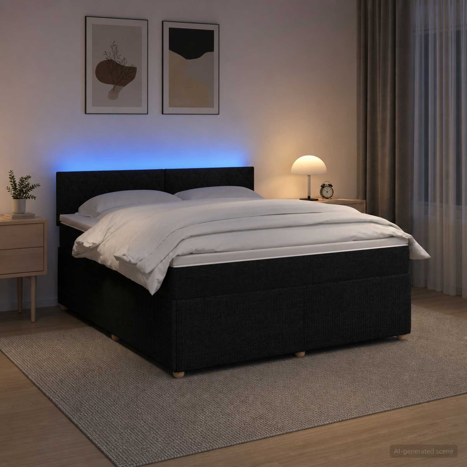 Κρεβάτι box spring με στρώμα Μαύρο 140 x 190 cm Ύφασμα