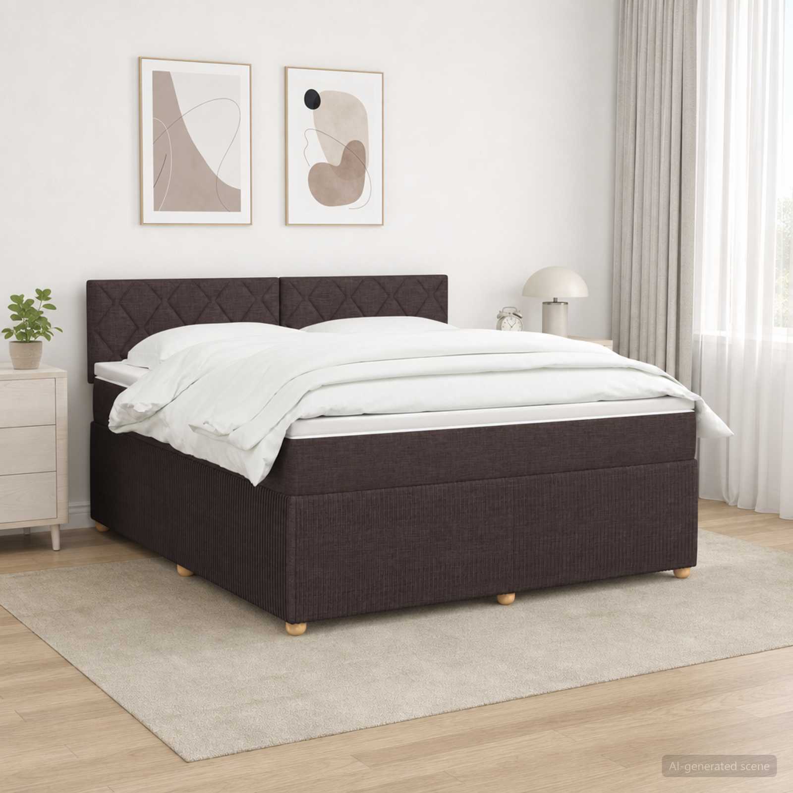 Κρεβάτι box spring με στρώμα Σκούρο Καφέ 160 x 200 cm Ύφασμα - Pakobazaar