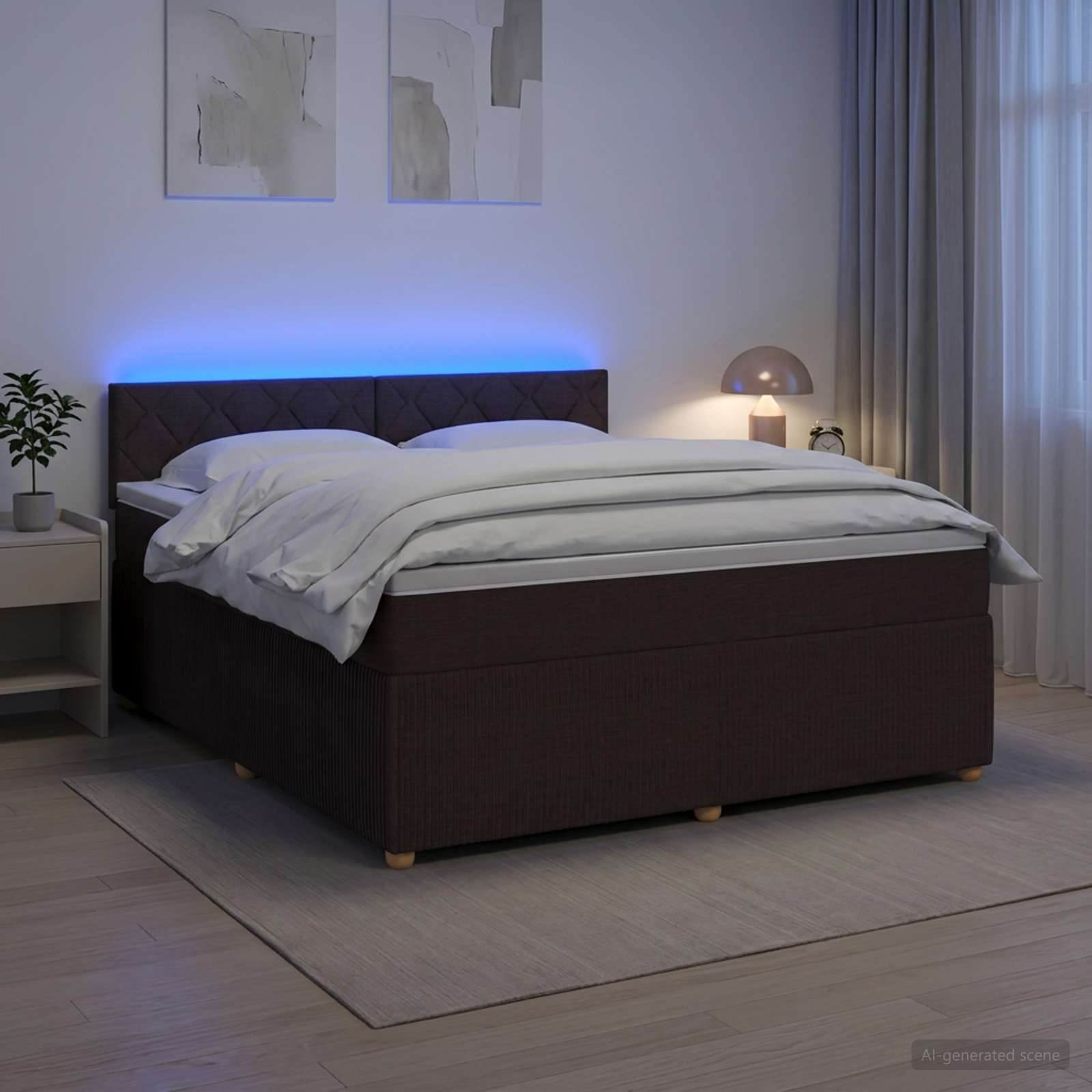 Κρεβάτι box spring με στρώμα Σκούρο Καφέ 180 x 200 cm Ύφασμα - Pakobazaar