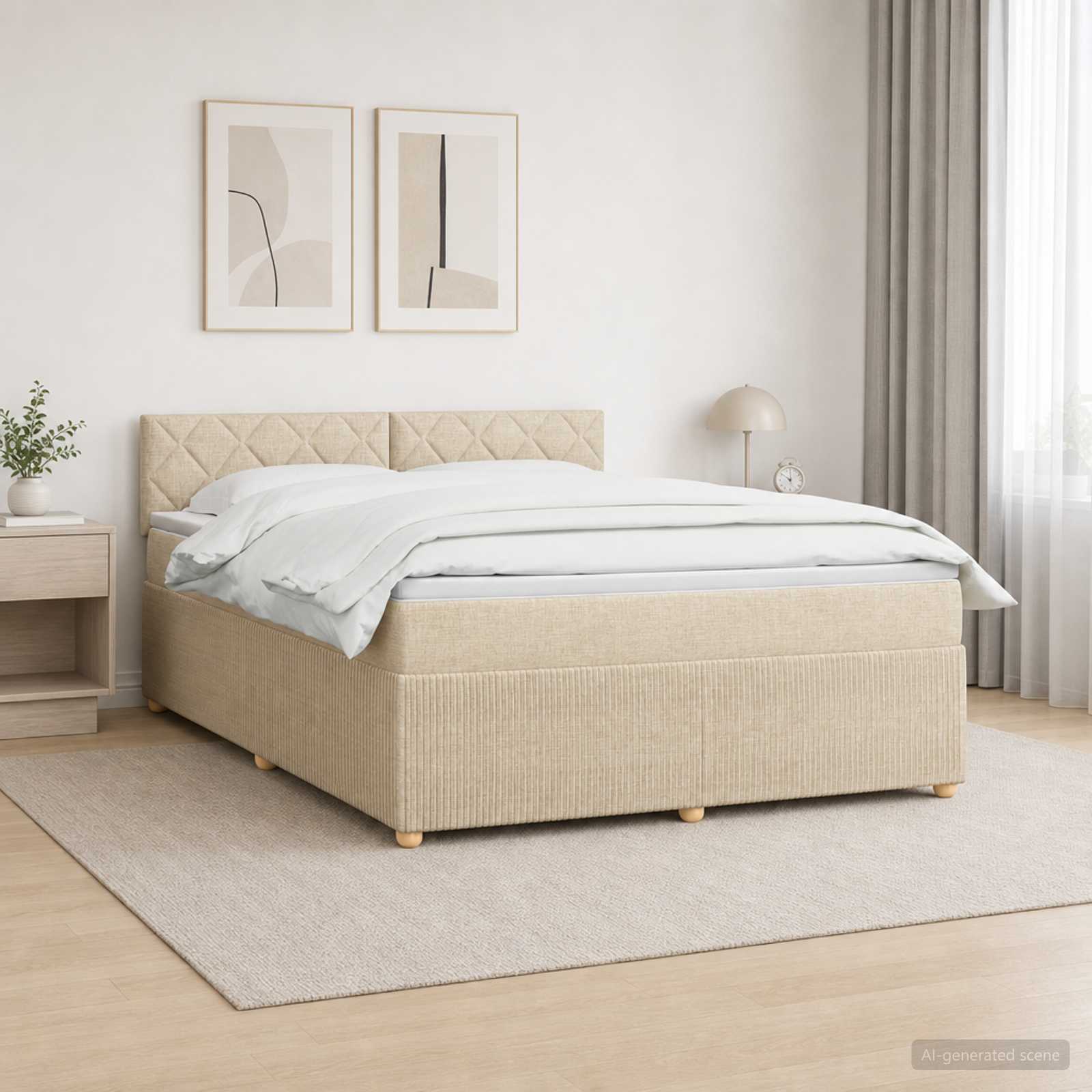 Κρεβάτι box spring με στρώμα Κρεμ 160 x 200 cm Ύφασμα