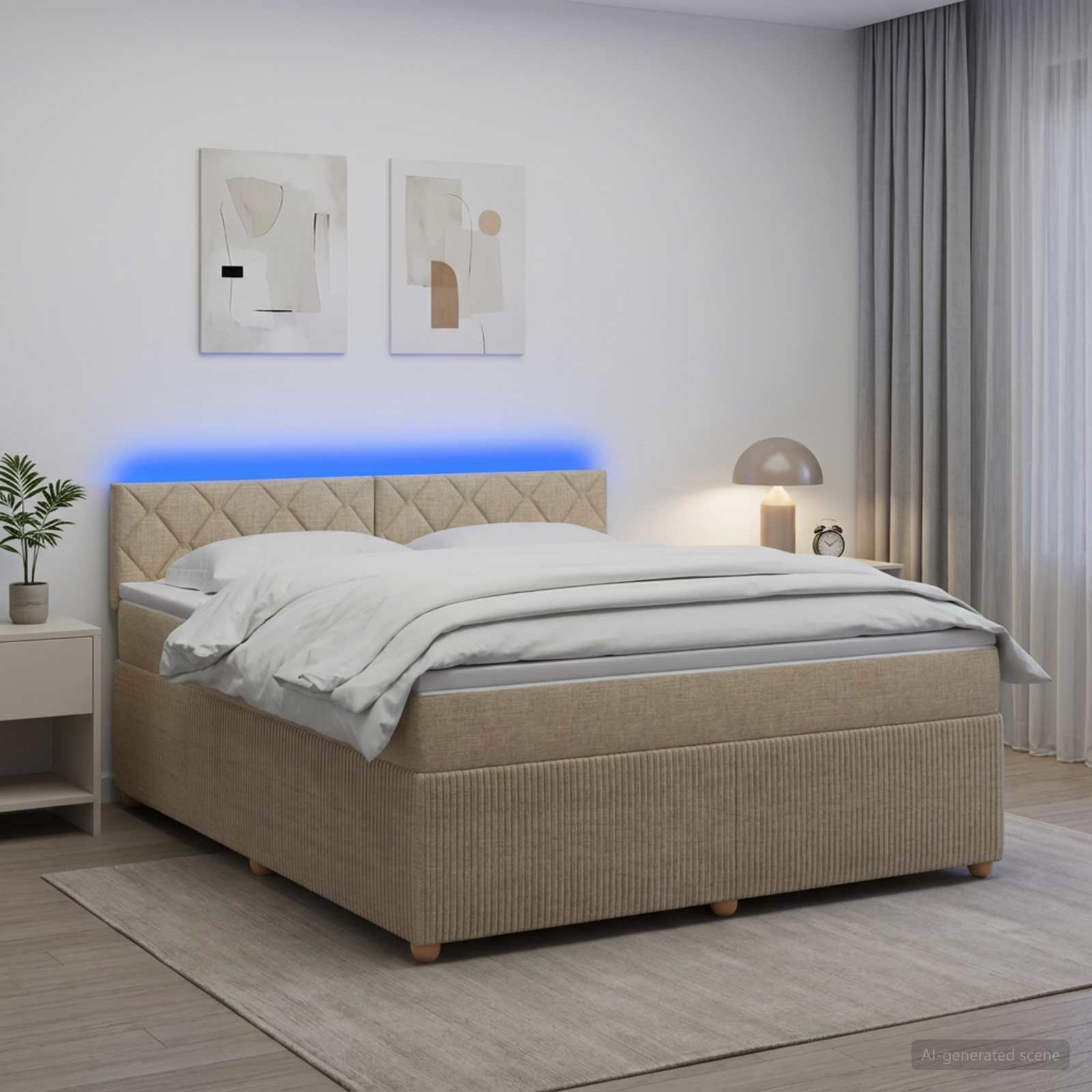 Κρεβάτι box spring με στρώμα Κρεμ 180 x 200 cm Ύφασμα - Pakobazaar