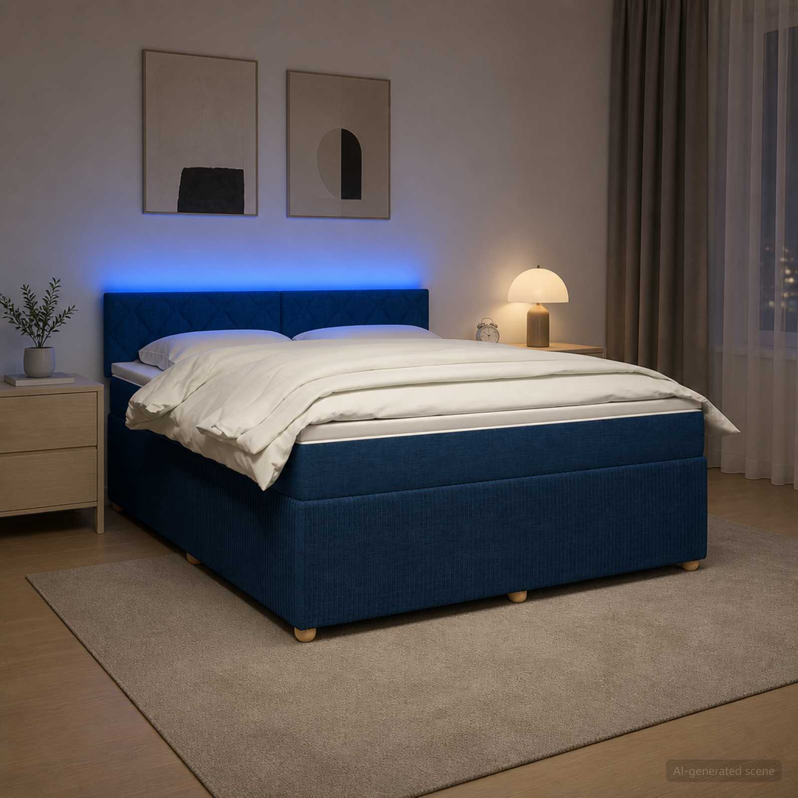 Κρεβάτι box spring με στρώμα Μπλε 160 x 200 cm Ύφασμα - Pakobazaar