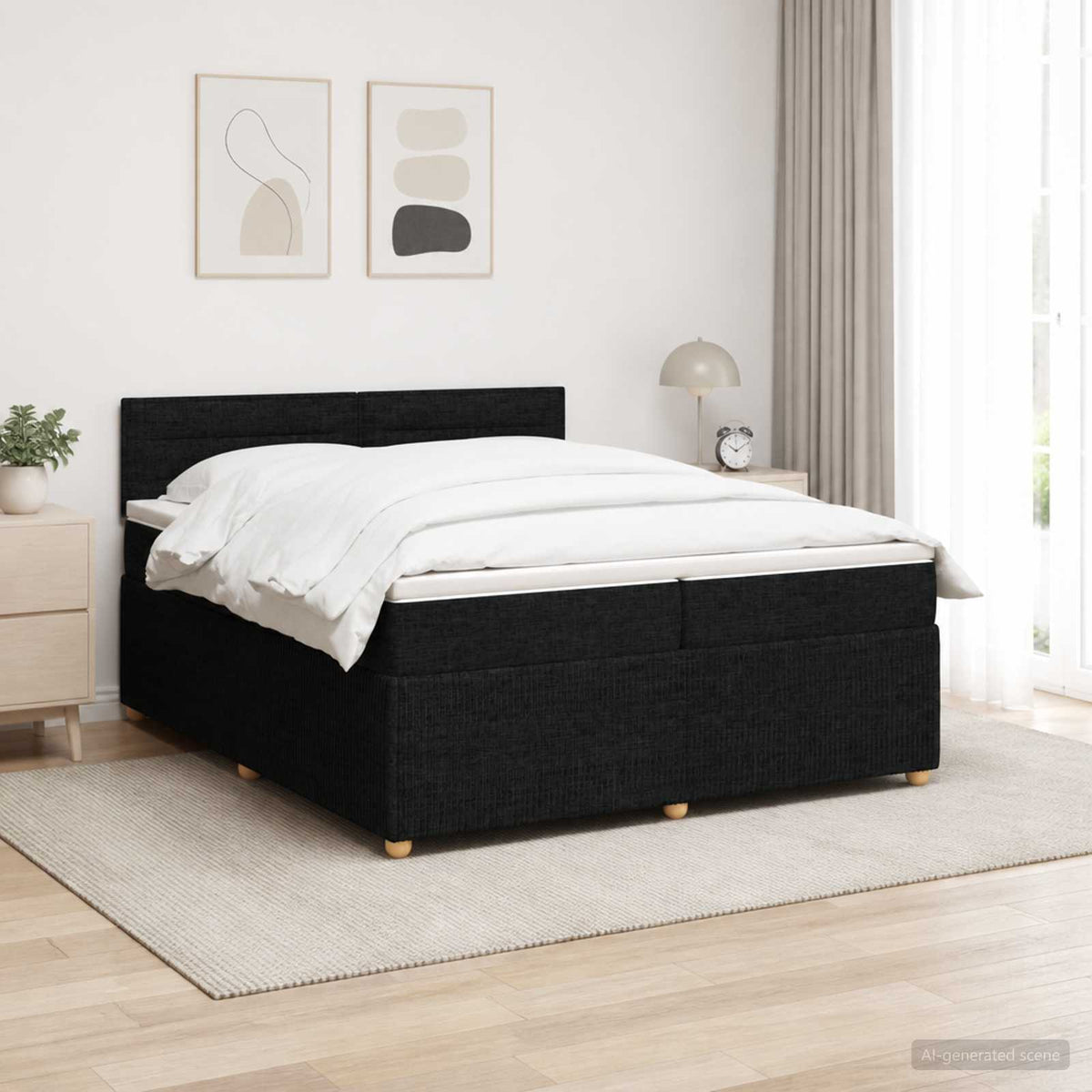 Κρεβάτι box spring με στρώμα Μαύρο 200 x 200 cm Ύφασμα