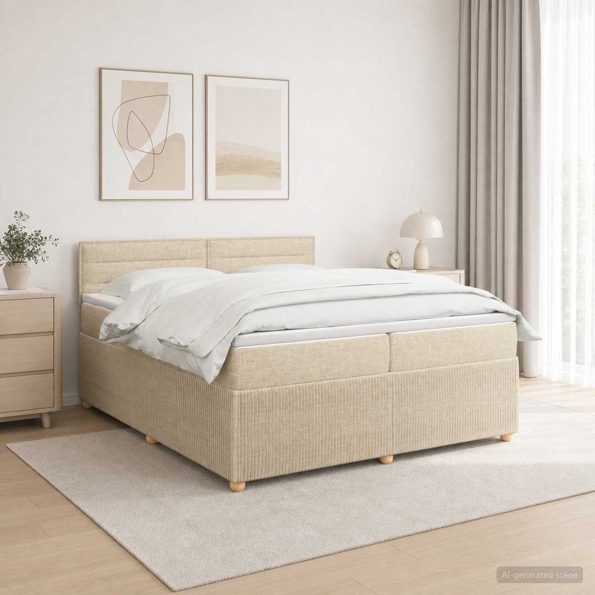 Κρεβάτι box spring με στρώμα Κρεμ 200 x 200 cm Ύφασμα