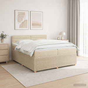 Κρεβάτι box spring με στρώμα Κρεμ 200 x 200 cm Ύφασμα