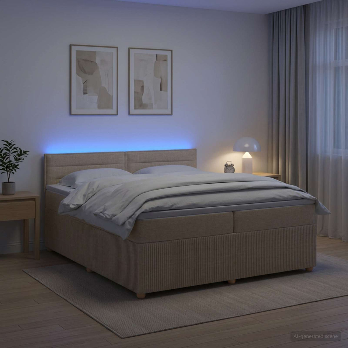 Κρεβάτι box spring με στρώμα Κρεμ 200 x 200 cm Ύφασμα