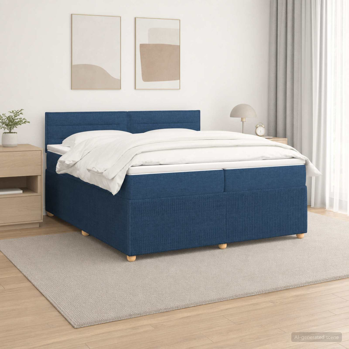Κρεβάτι box spring με στρώμα Μπλε 200 x 200 cm Ύφασμα