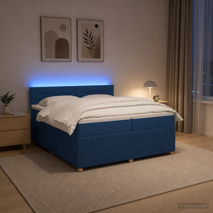 Κρεβάτι box spring με στρώμα Μπλε 200 x 200 cm Ύφασμα