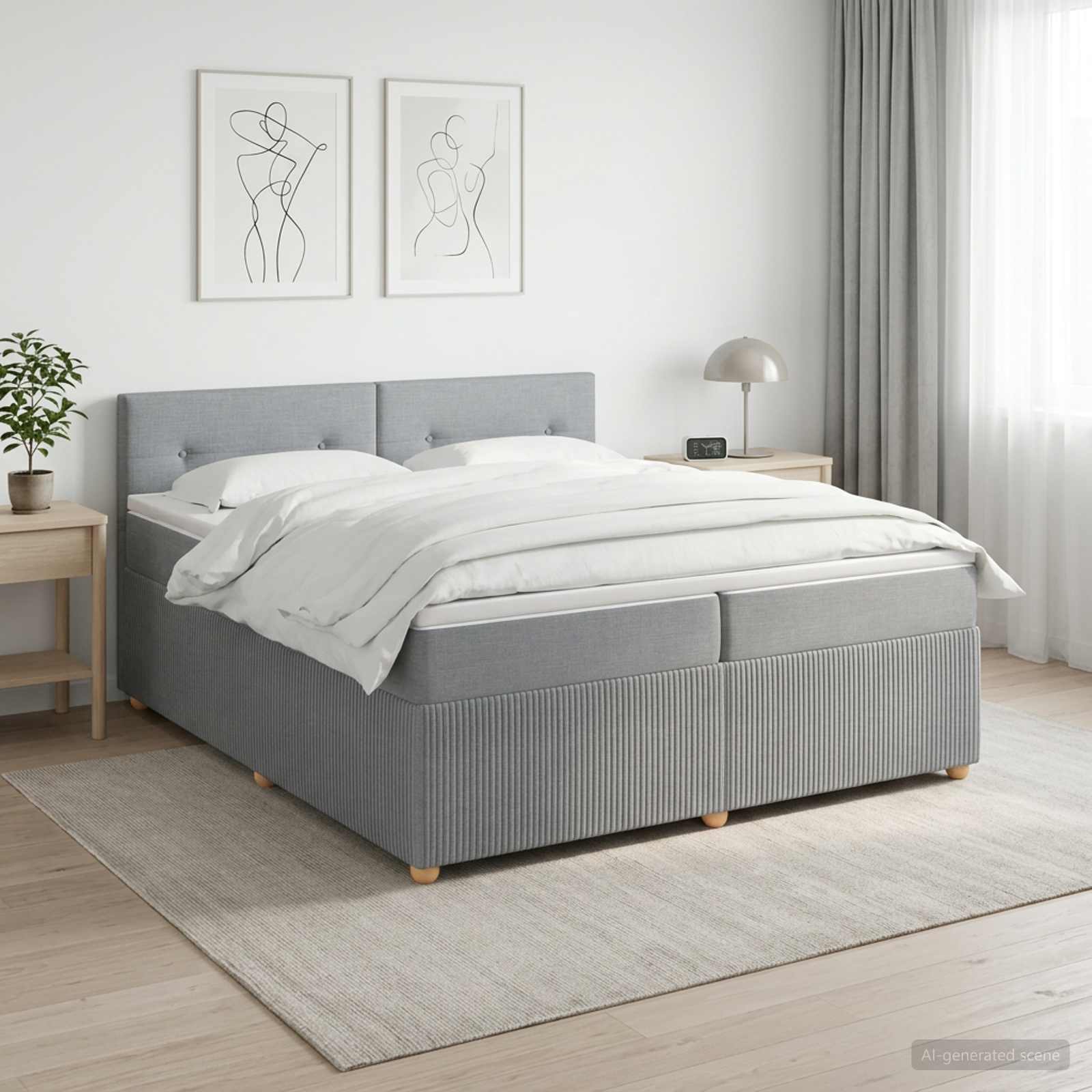 Κρεβάτι box spring με στρώμα Ανοιχτό γκρι 200 x 200 cm Ύφασμα - Pakobazaar