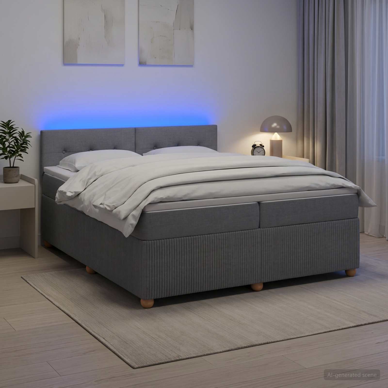 Κρεβάτι box spring με στρώμα Ανοιχτό γκρι 200 x 200 cm Ύφασμα - Pakobazaar